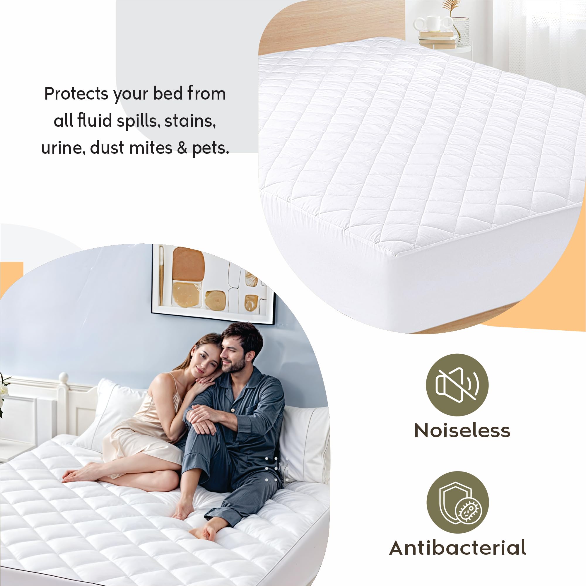 Ayka Waterproof Cotton Quilted Mattress Protector Single Size Breathable Hypoallergenic Noiseless Ultra Soft Fitted Bed Protecto