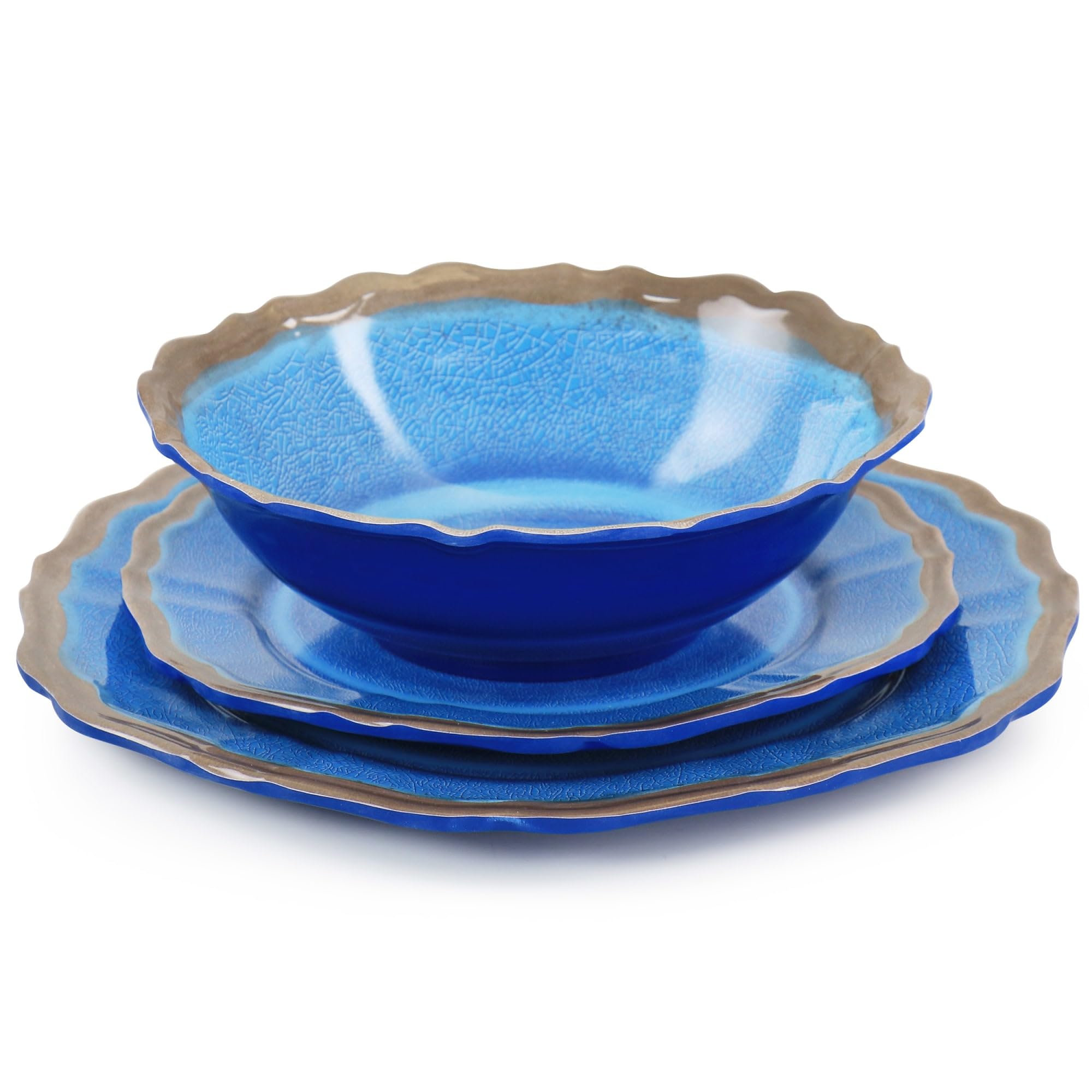 Elama Roma12 Piece Melamine Dinnerware Set, Blue