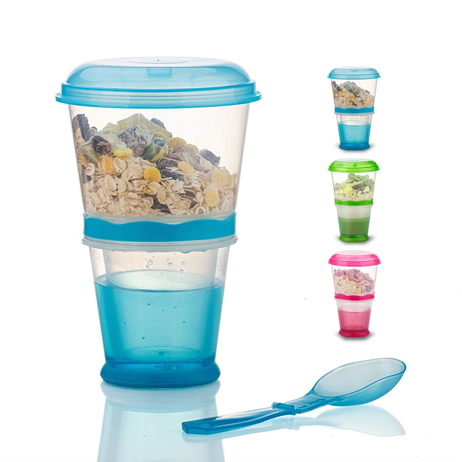 Cereal On The Go, Cup Container Breakfast Drink Milk Cups Portable Yogurt And Travel To-Go Food Containers Storage With Spoon(Bl
