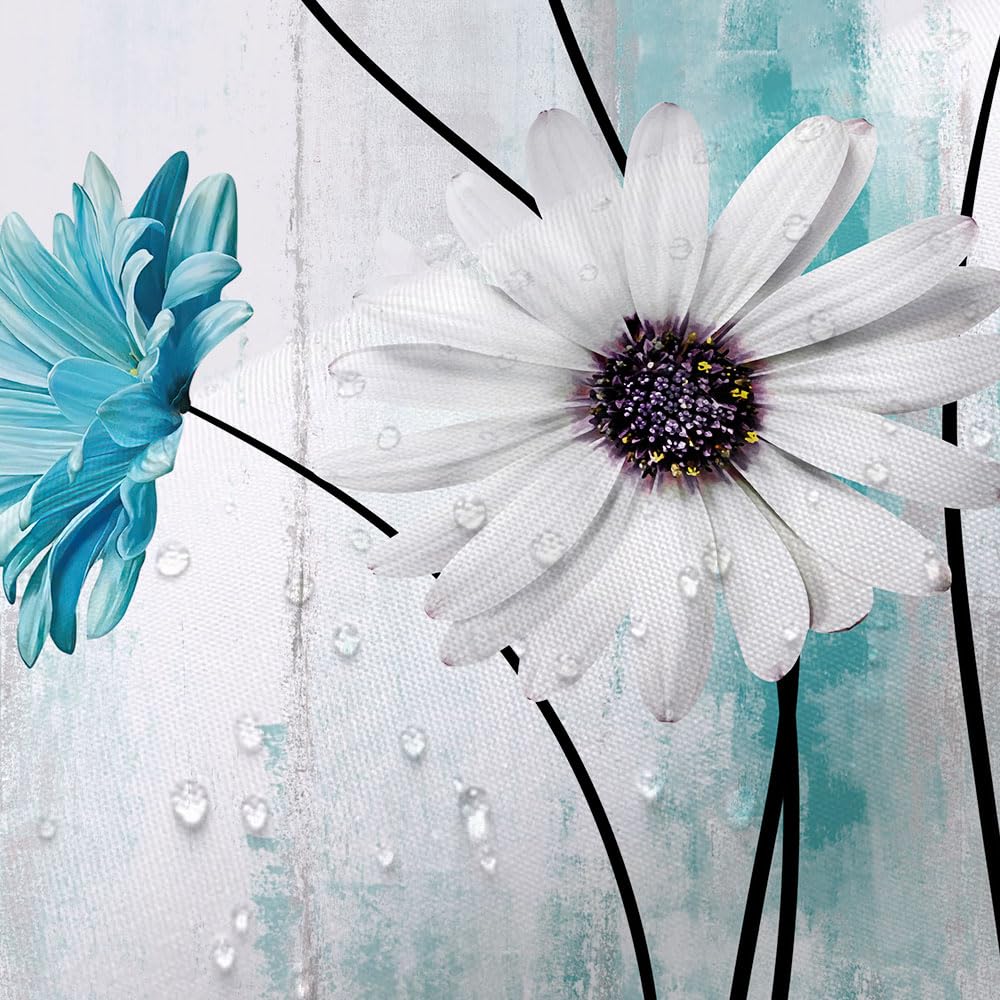 Jawo Rustic Farmhouse Floral Shower Curtain, Farm Teal Daisy Flowers Butterfly Shower Curtain Wooden Board Country Shower Curtai