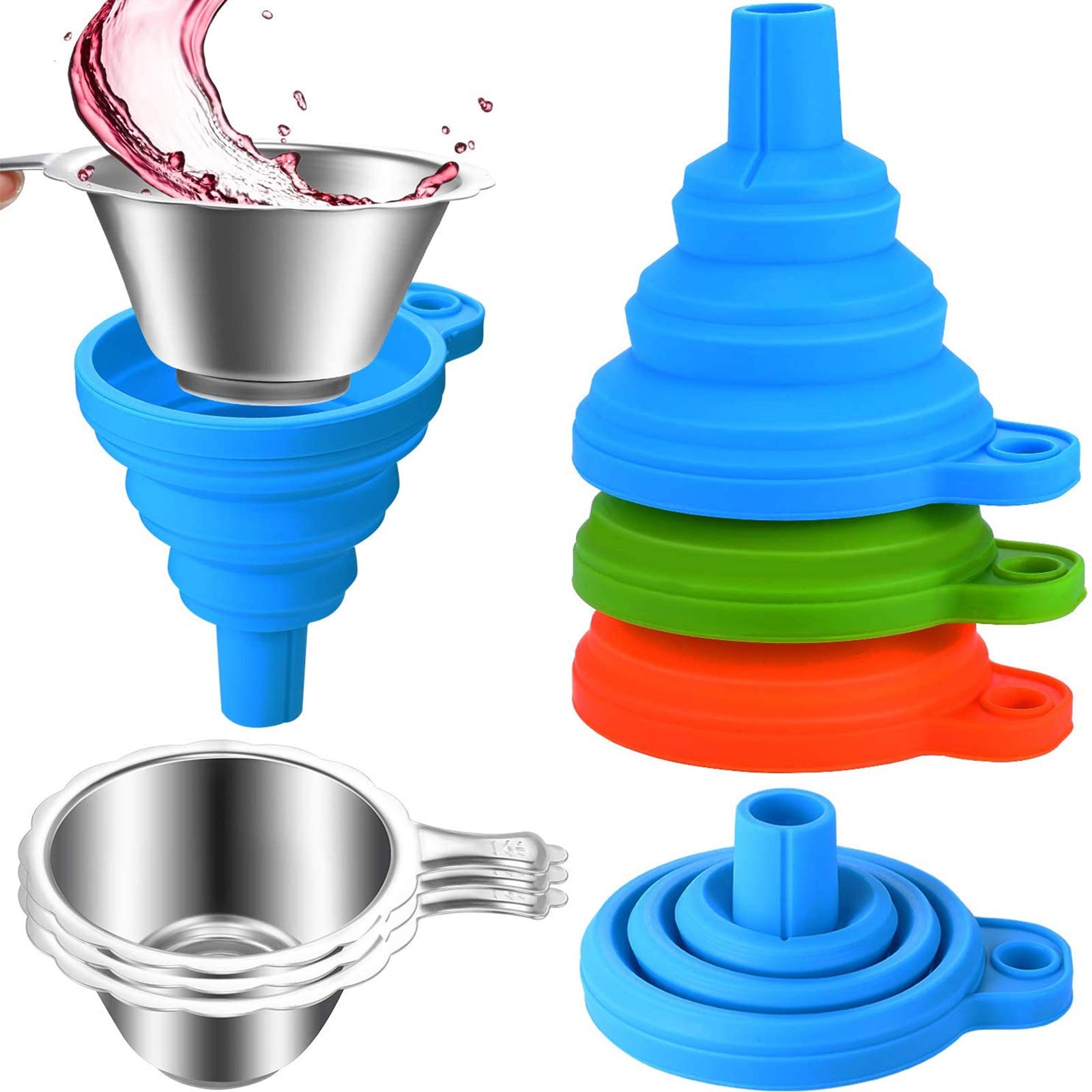 6 Pack Resin Funnels Filter 3D Resin Filter Printer Accessories Include Collapsible Silicone Funnels And Stainless Steel Resin F