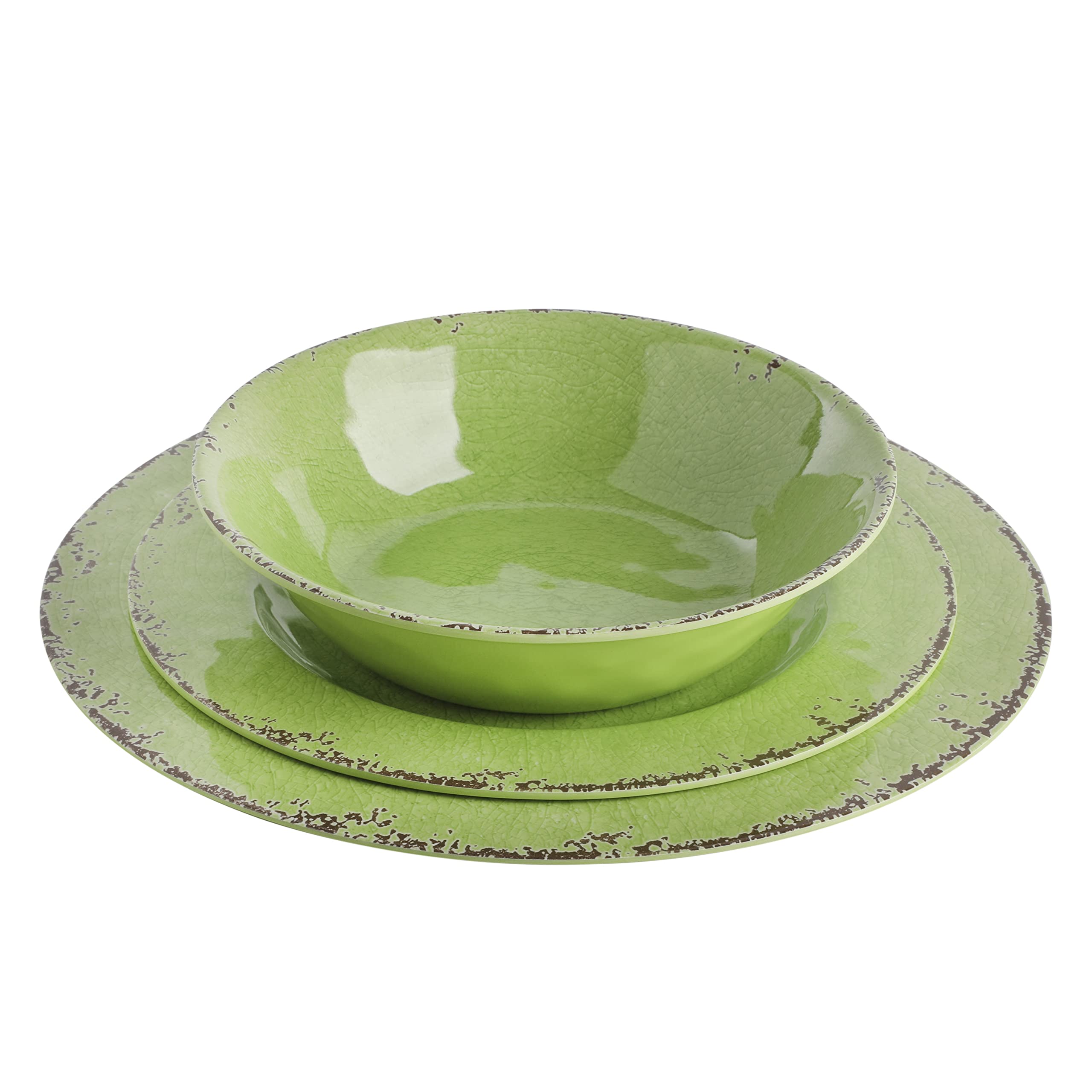 Gibson Home Mauna 12-Piece Lime Green Melamine Dinnerware Set, Service for 4, Model 134304.12R