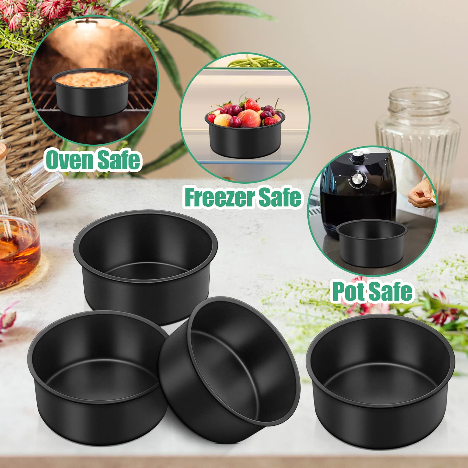 Teamfar 4 Inch Cake Pan, 6Pcs Mini Round Baking Layer Cake Pan, With Non-Stick Coating Stainless Steel Core For Birthday, Party,