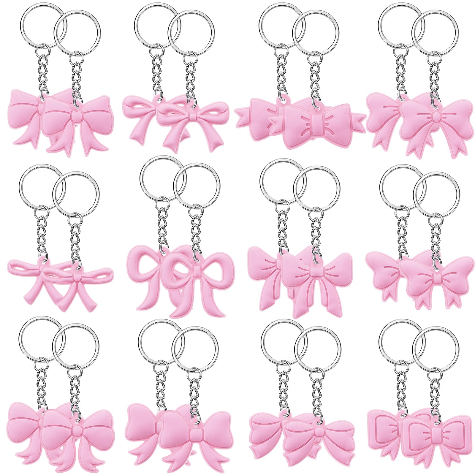 Trnayi 24 Pcs Pink Bow Keychains Party Favor, Coquette Birthday Party Bow Keychains, 12 Style Bachelorette Decoration Baby Showe