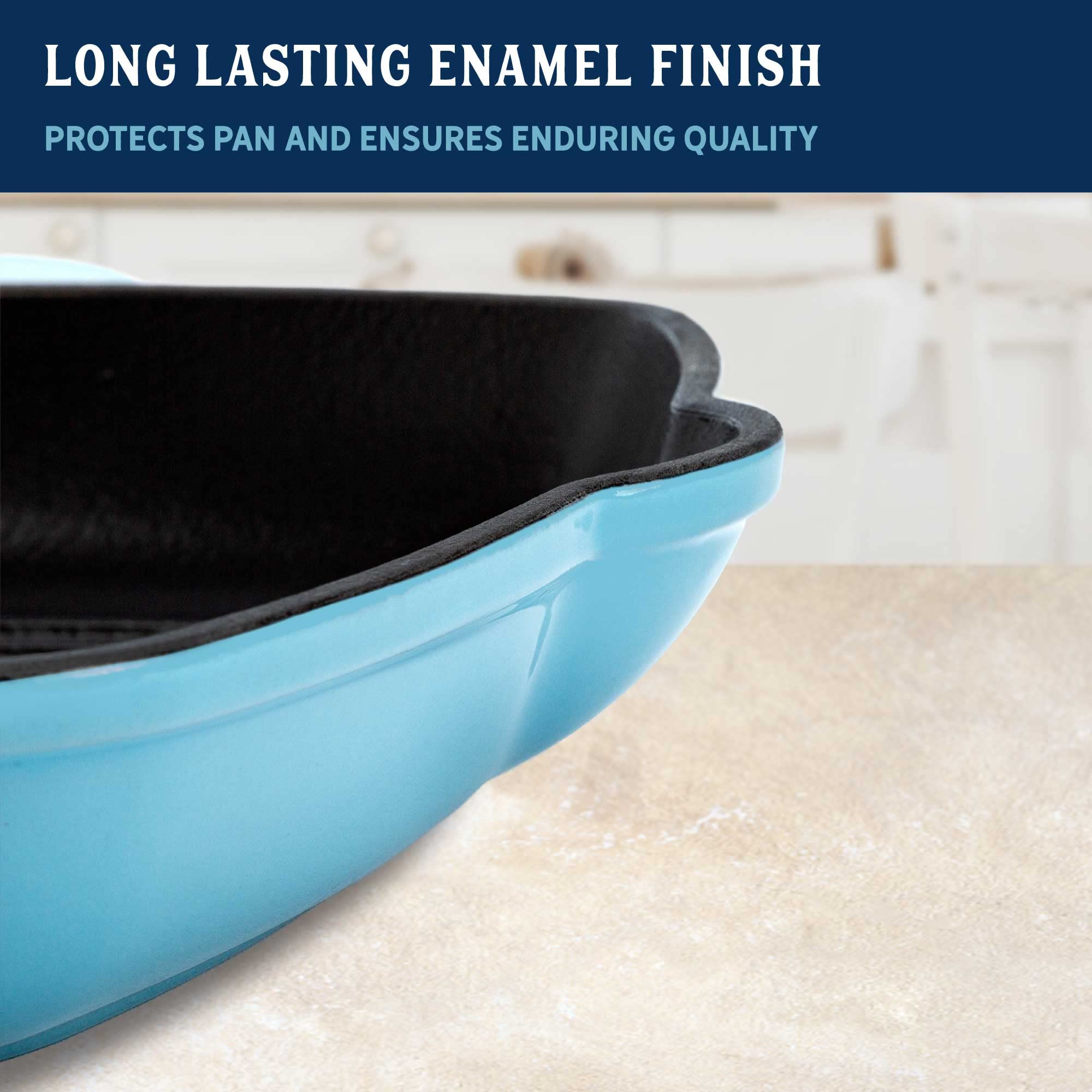 Country Living Enameled Cast Iron Square Griddle Grill Pan With Ridges, Helper Handle And Pouring Spouts For Easy Draining, Indo