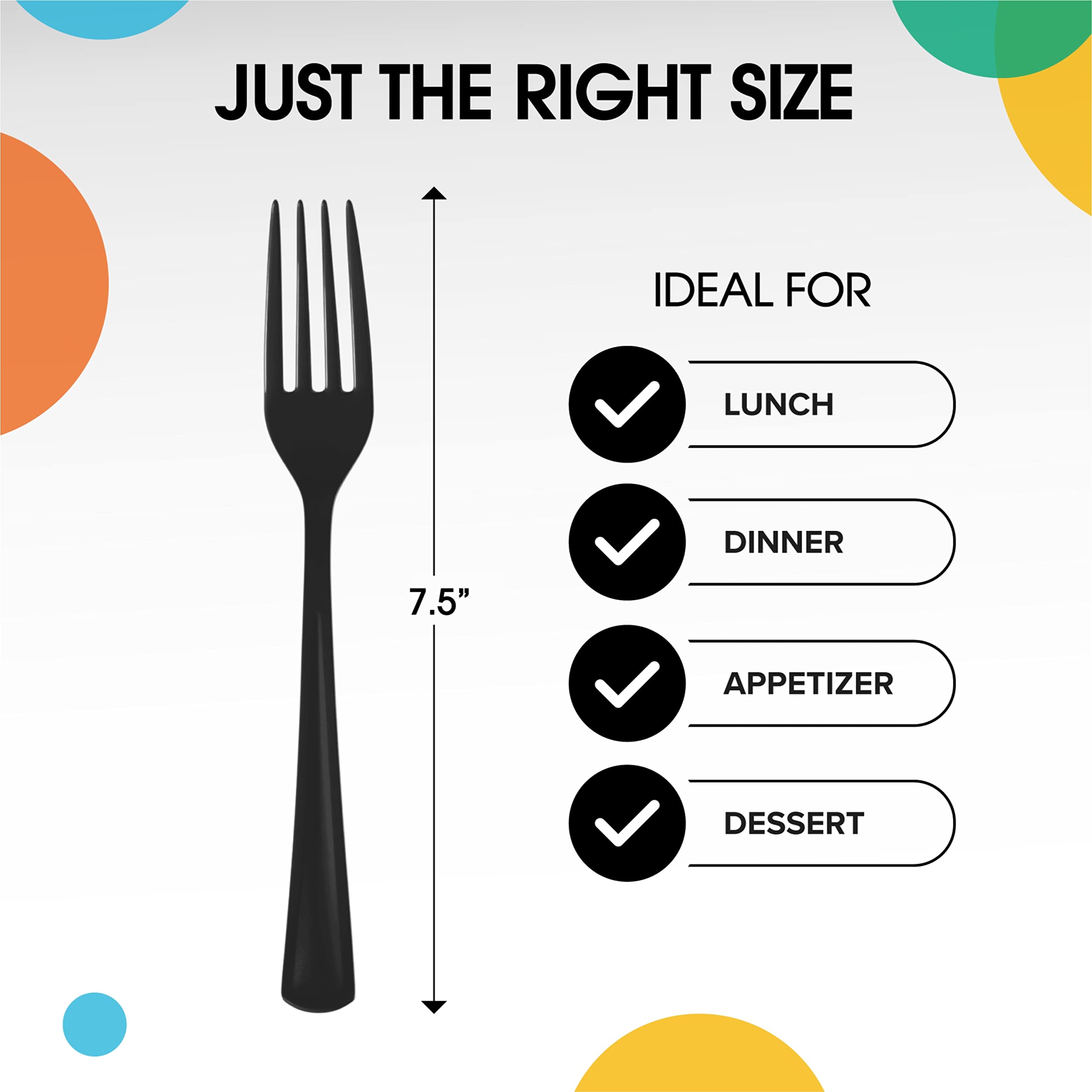 Exquisite Solid Color Premium Plastic Cutlery, Heavy Duty Plastic Disposable Forks - 50 Count - Black