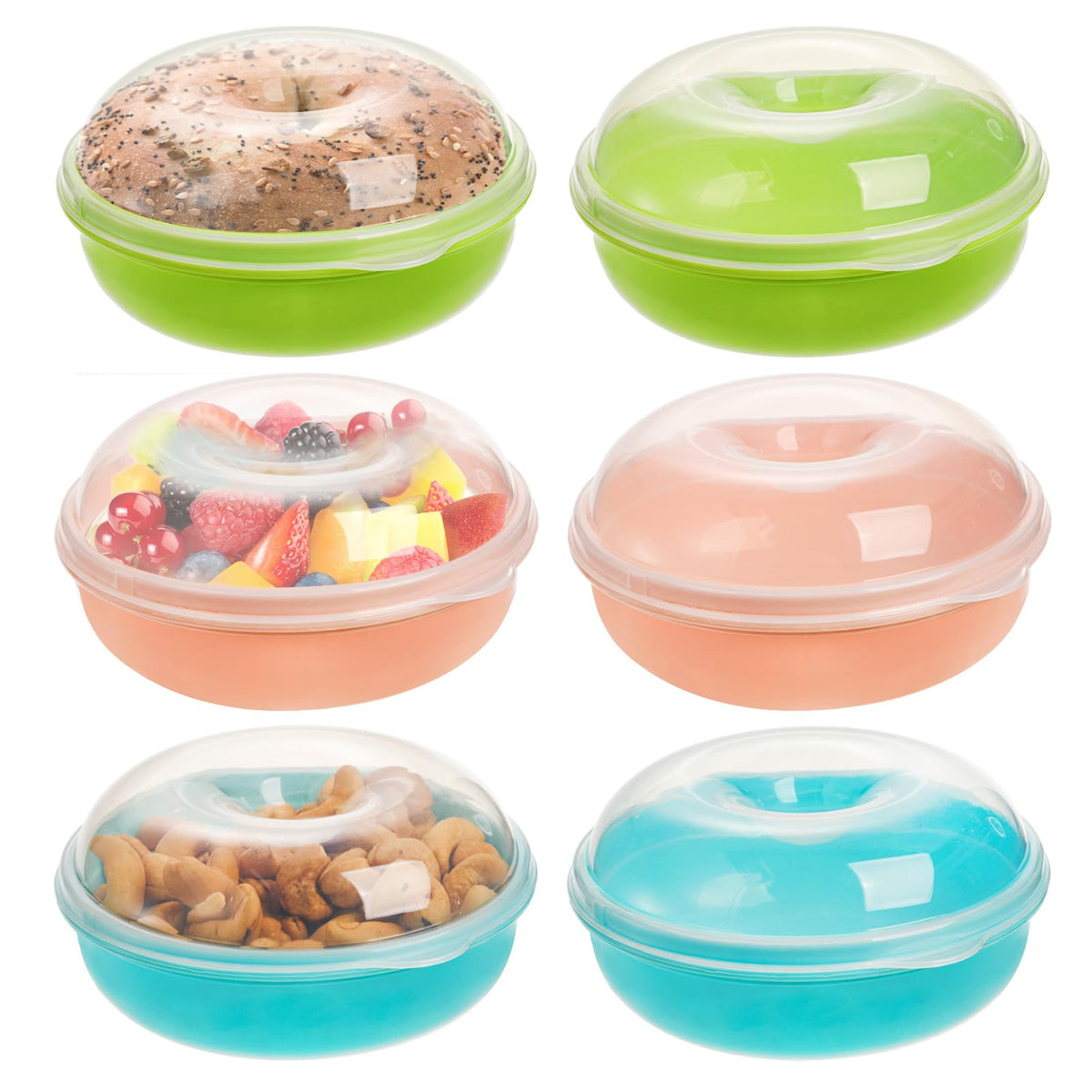 Frcctre 6 Pack Bagel Keeper, Round Bagel Fresh Saver Donut Keeper Holder, Reusable Bagel Storage Container Bagel Fruit Storage B