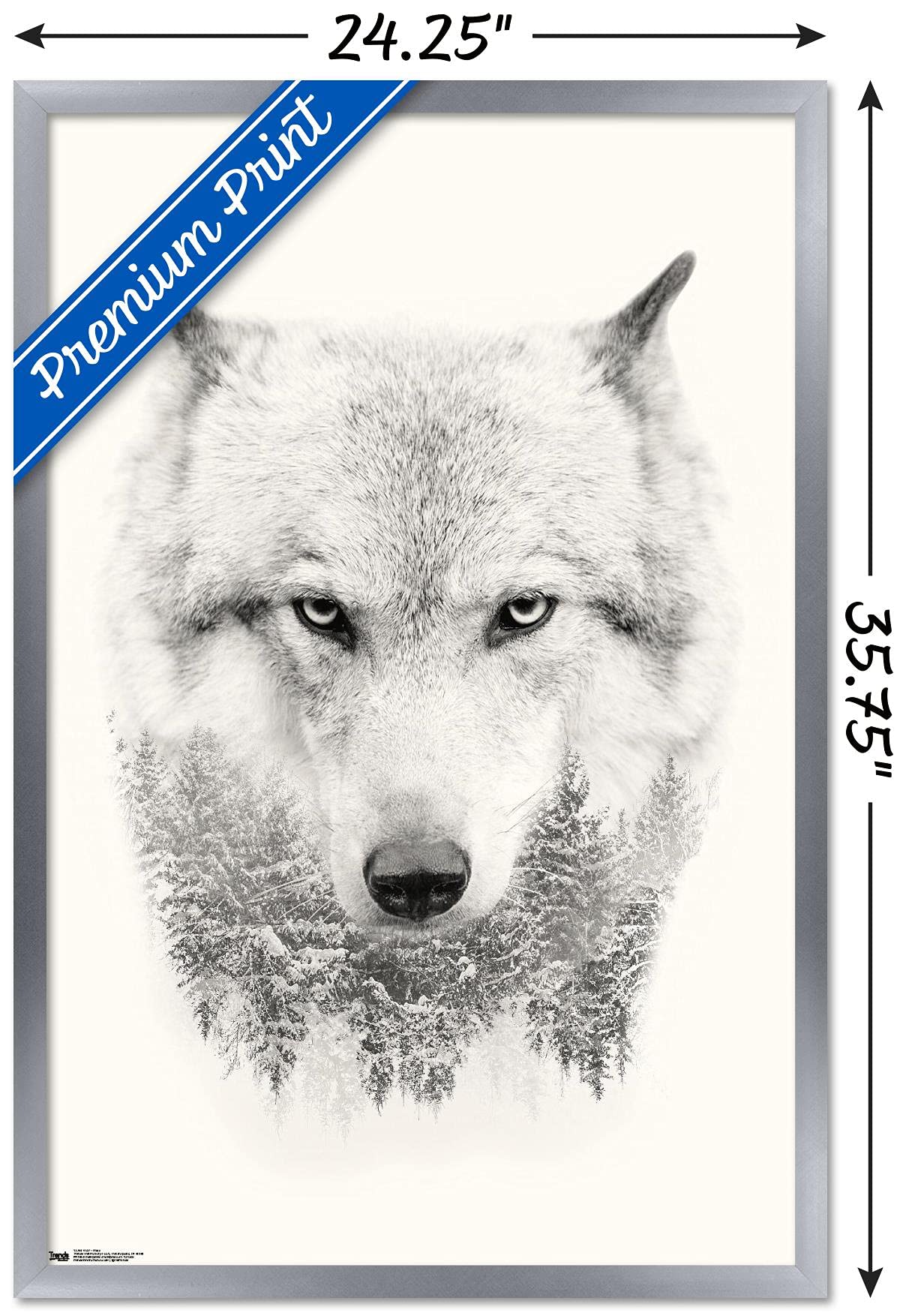 Trends International Wolf - Trees Wall Poster, 22.375'' X 34'', Silver Framed Version