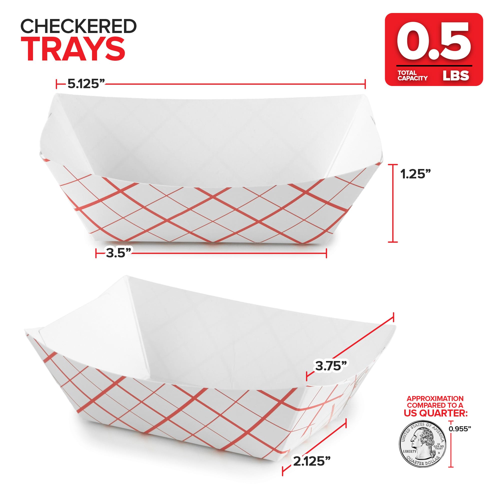Extra Small Paper Food Boats (250 Pack) .5 Lb Disposable Red & White Checkered Paper Food Trays, Eco Friendly Paper Food Trays,