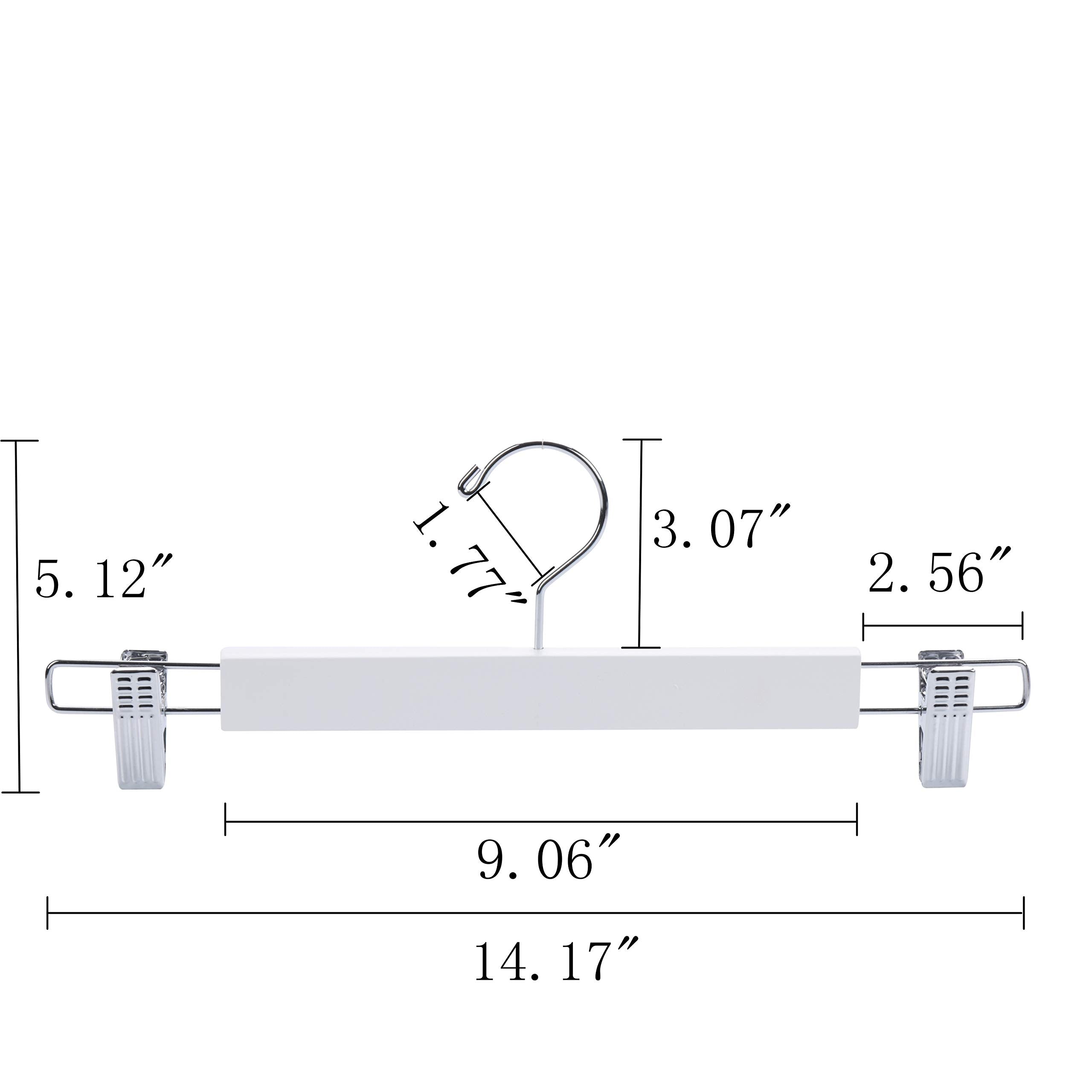 Amber Home 14.17'' Solid White Wooden Pant Skirt Hangers 10 Pack, Bottom Hangers For Slacks Trousers Jeans With 2-Adjustable Ant