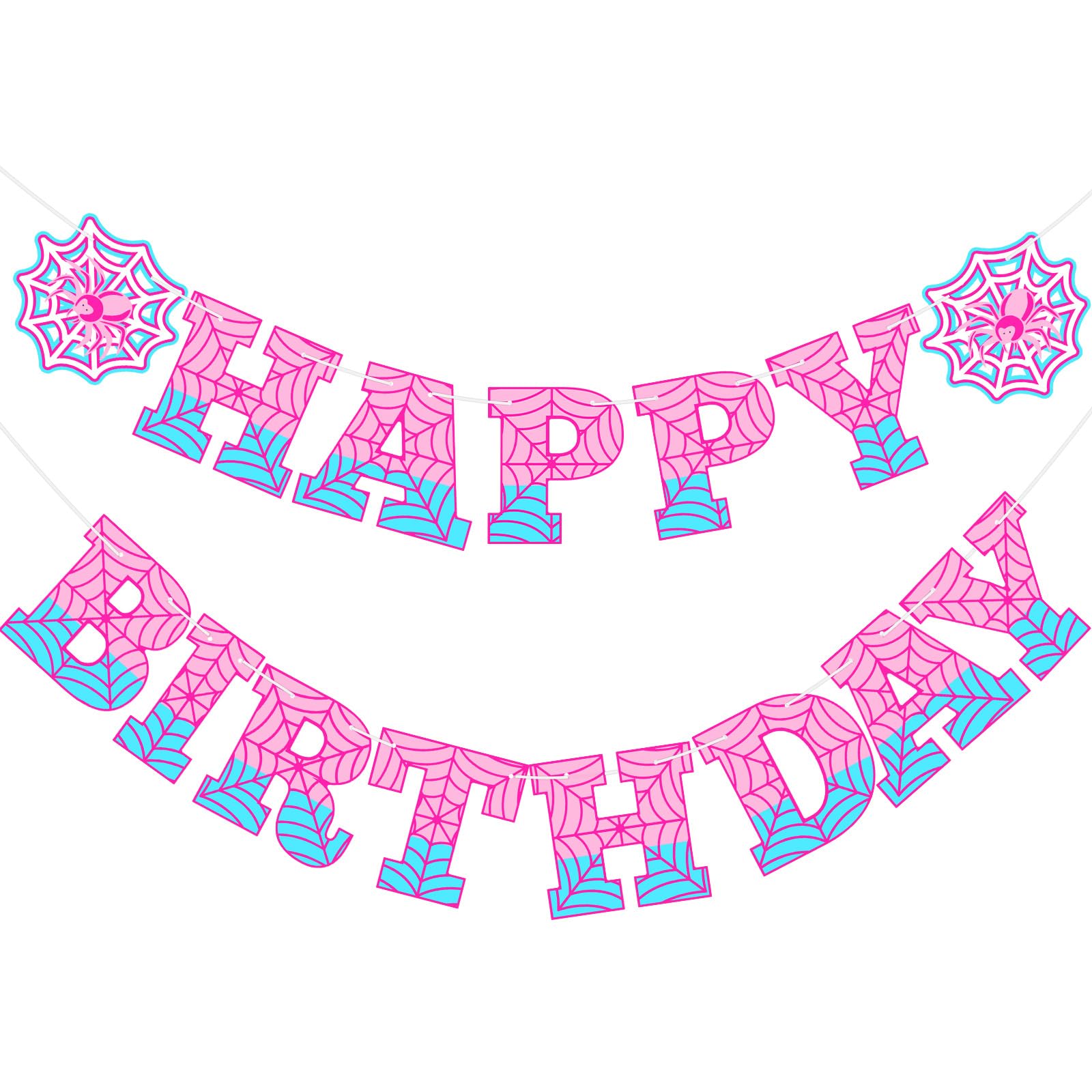 Oudain Ghost Spider Theme Birthday Banner Decorations Pre-strung Spider Web Happy Birthday Banner Flags Sign Cartoon Backdrop Pa