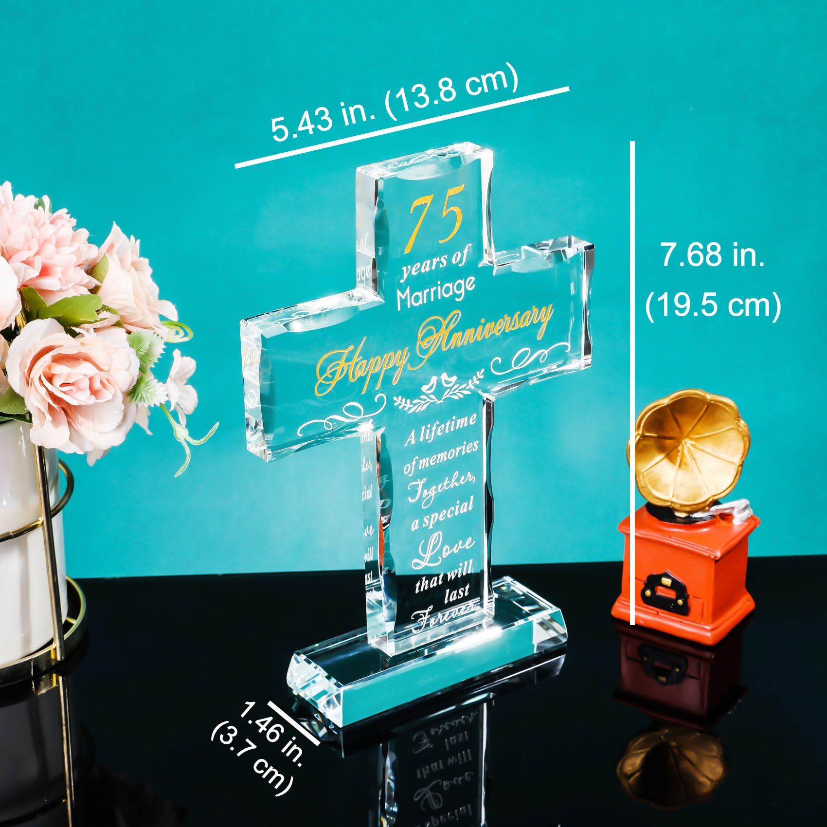YWHL 75th Anniversary Cross Gifts for Parents Grandparents, Laser Carved 75 Years of Marriage Cross Decoration, 75 Years Wedding