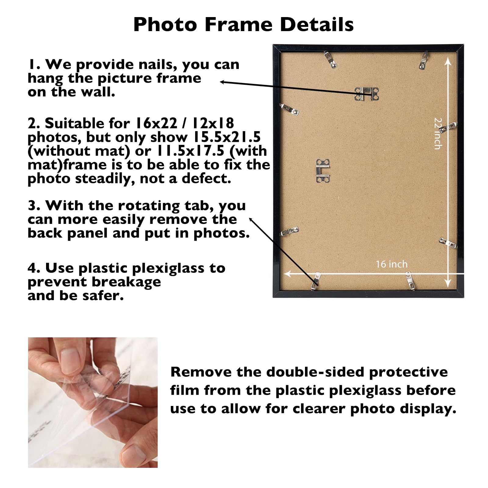 JCJMY 16x22 Picture Frame with 12x18 Mat, Display Photo 12x18 with Mat or 16 x 22 Without Mat, Wall Hanging Large 16 by 22 Poste