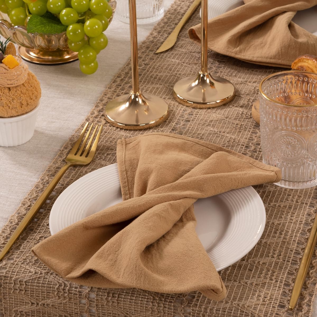 Mlmw Caramel Cloth Napkins Set Of 6 Rustic Cotton Dinner Napkins Cloth Bulk Washable 16''  16'' For Wedding Party Baby Bridal Sh