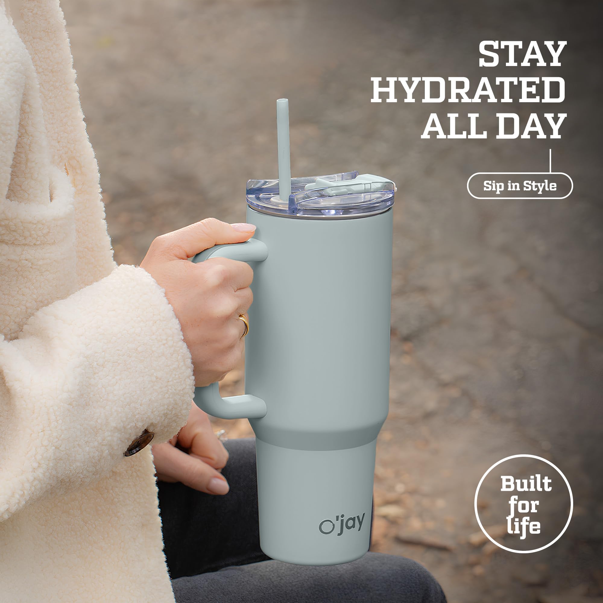 O'Jay Insulated 40Oz Tumbler With Handle And Straw Lid - 100% Leak-Proof - Cupholder Friendly Travel Mug - Stainless Steel Insul