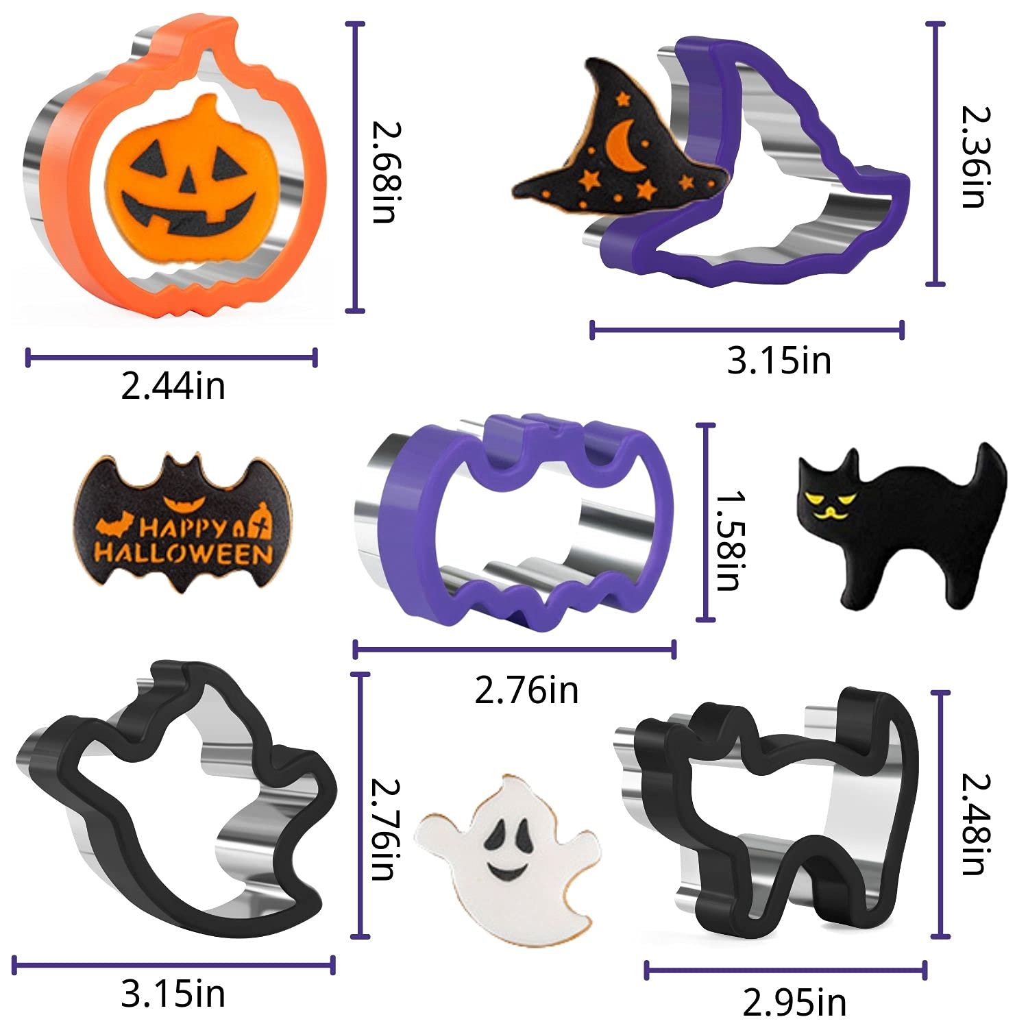 Crethinkaty 5 Pieces Halloween Cookie Cutters,Stainless Steel Biscuit Cutters With Comfort Grip,Sandwich Cutter Set For Baking-P