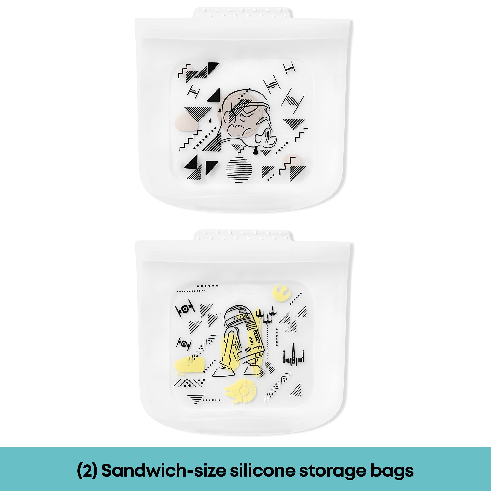 Pyrex Platinum Silicone 4-Pc Storage Set, 2 Reusable Sandwich Bags, 2 Reusable Half-Gallon Freezer Bags, Non-Toxic, Bpa-Free, Ai