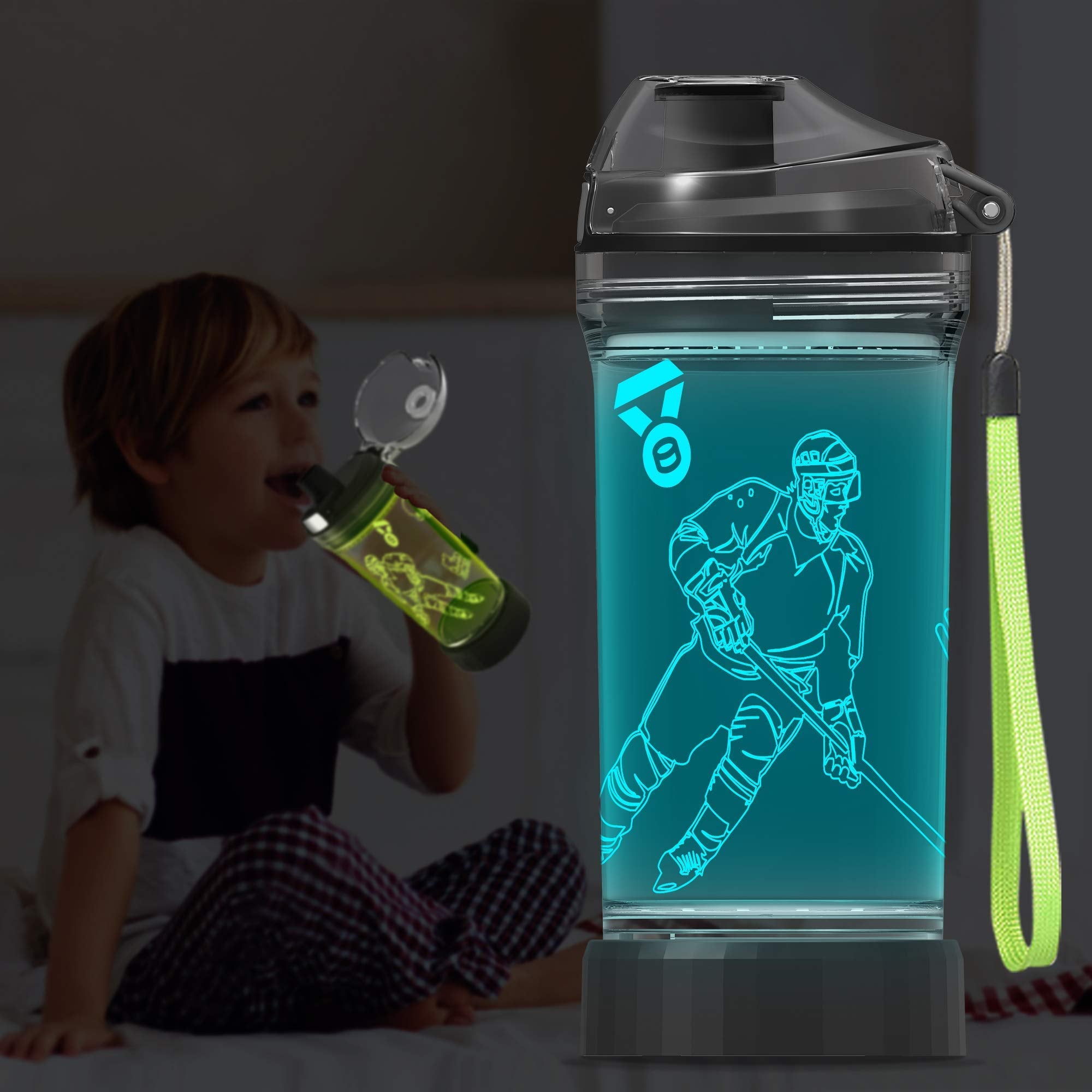 Yuandian Hockey Gifts For Boys, Light Up Water Bottle - 14 Oz Tritan Bpa Free Eco-Friendly - Cool Led Sport Cups Gift For Hockey
