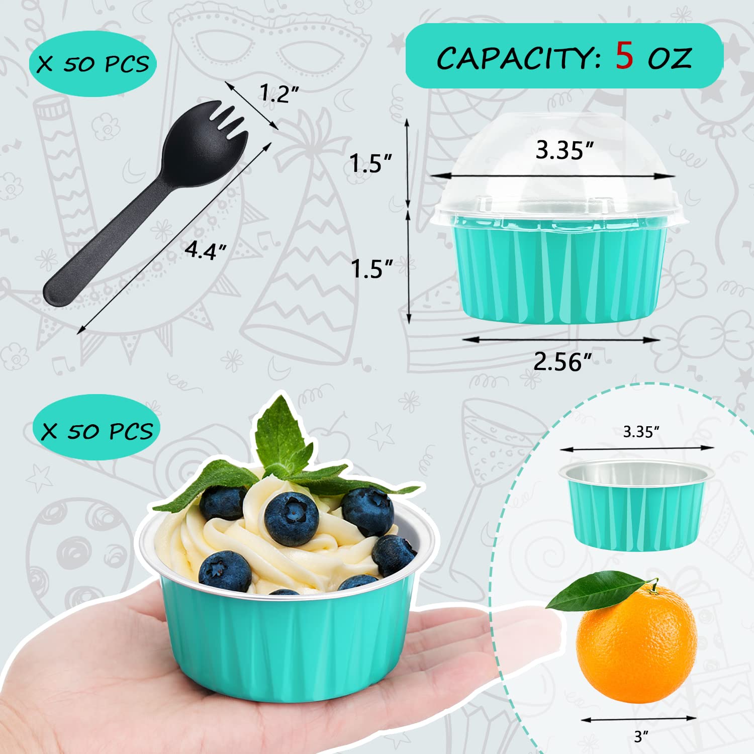 Disposable Ramekins With Lids 50 Pack,Free-Air 5Oz Aluminum Foil Cupcake Cups Baking Tin,Mini Muffin Tins Cupcake Containers Hol