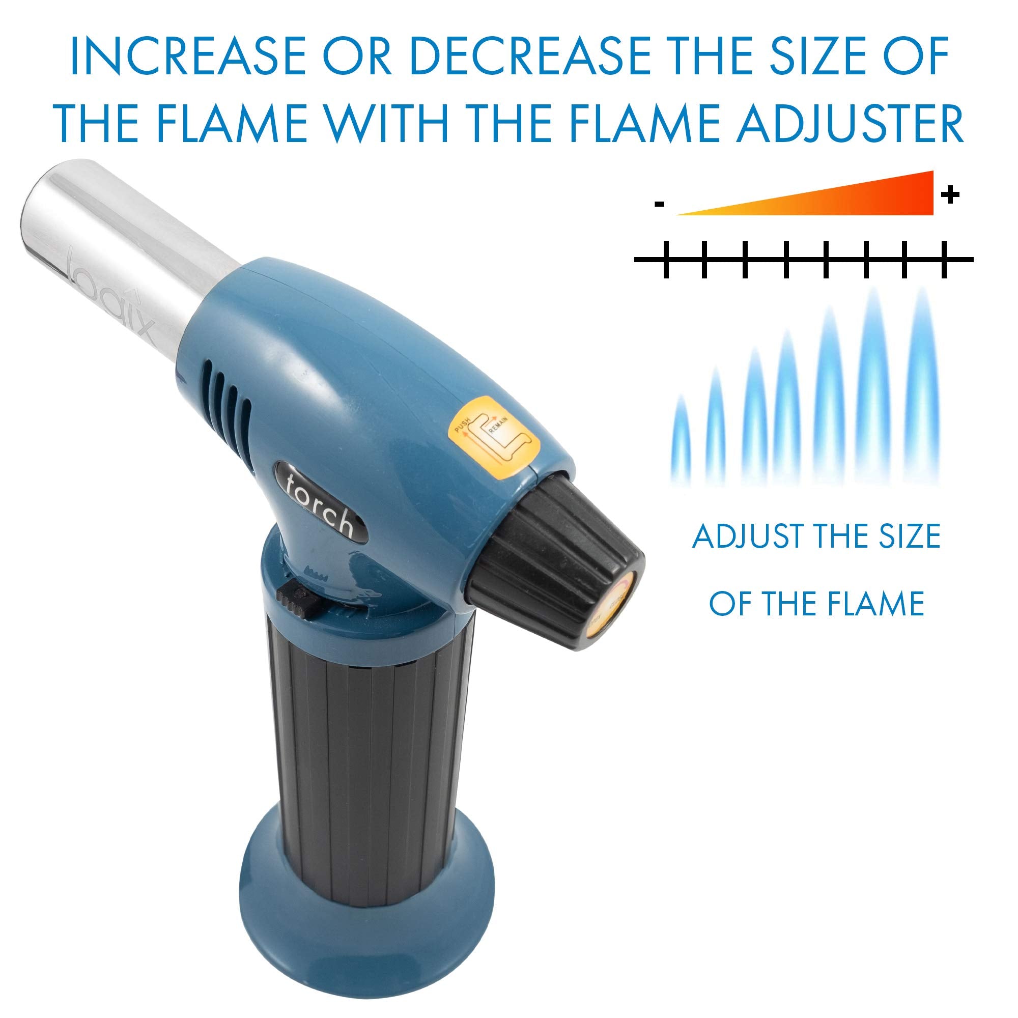Logix 20910 Butane Torch, Cooking Torch, Torch For Creme Brulee, Refillable, 9.6 Oz, Blue Steel