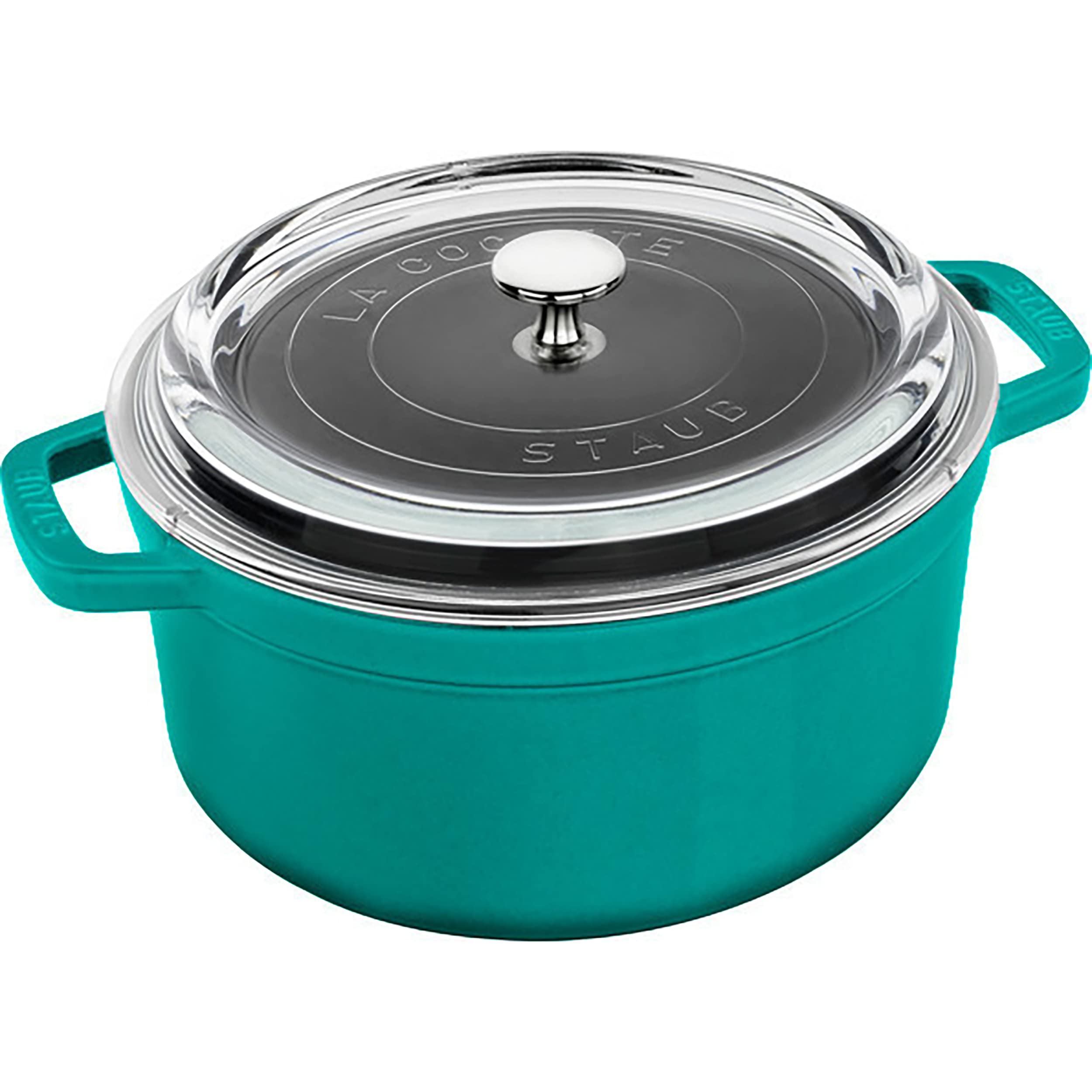 Staub Cast Iron 4-Qt Round Cocotte With Glass Lid - Turquoise