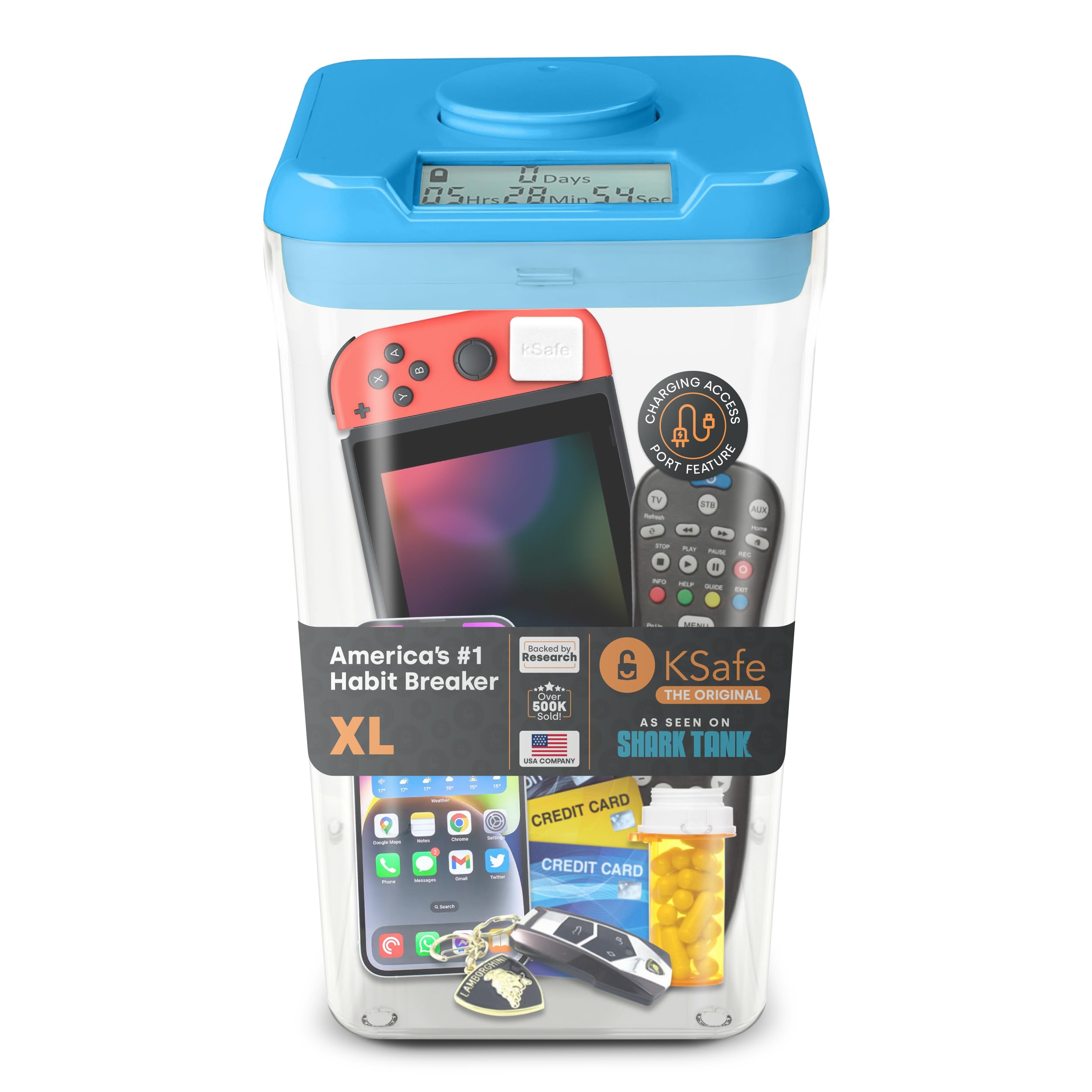 Kitchen Safe Time Locking Container (Xl), Timed Lock Box For Cell Phones, Snacks, And Other Unwanted Temptations (Blue Lid + 10.