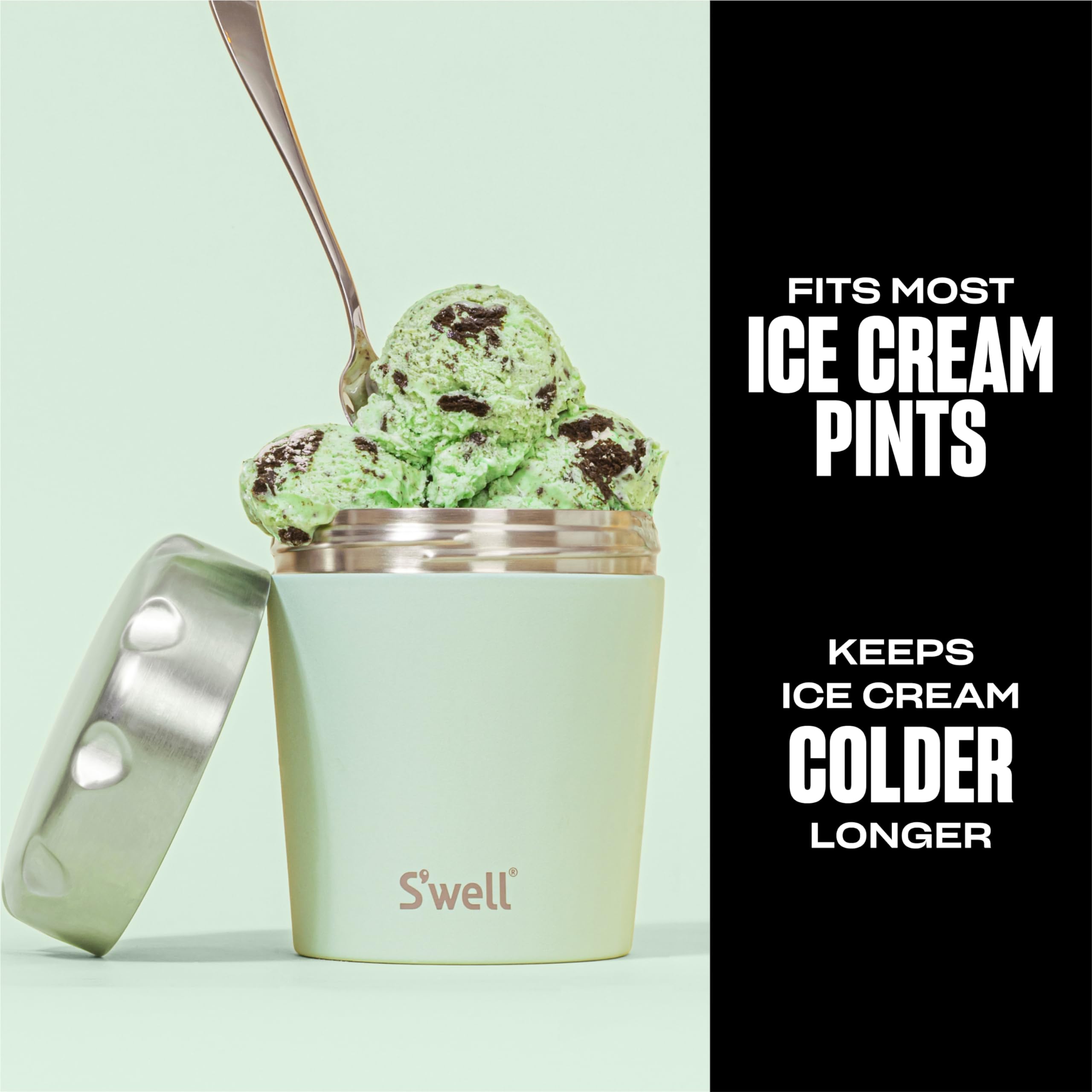 S'Well Stainless Steel Ice Cream Chiller, 16Oz, Mint, Triple Layered Vacuum Insulated Container Keeps Ice Cream Frozen For Up To