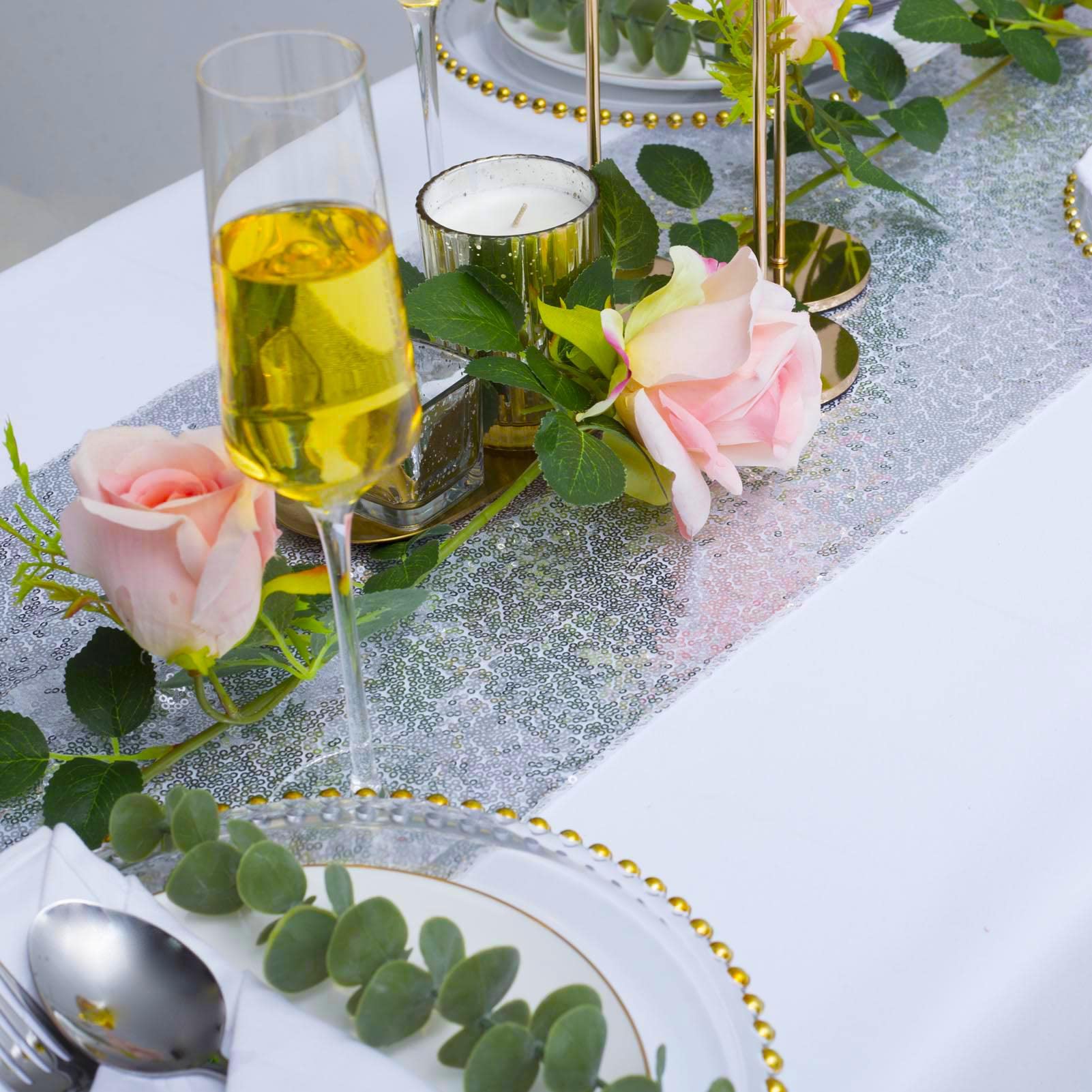 Tcbesto Silver Sequin Table Runner 12'' X 72'' 6 Pack Metallic Sequin Table Runner Glitter Table Runner For Baby Shower Wedding
