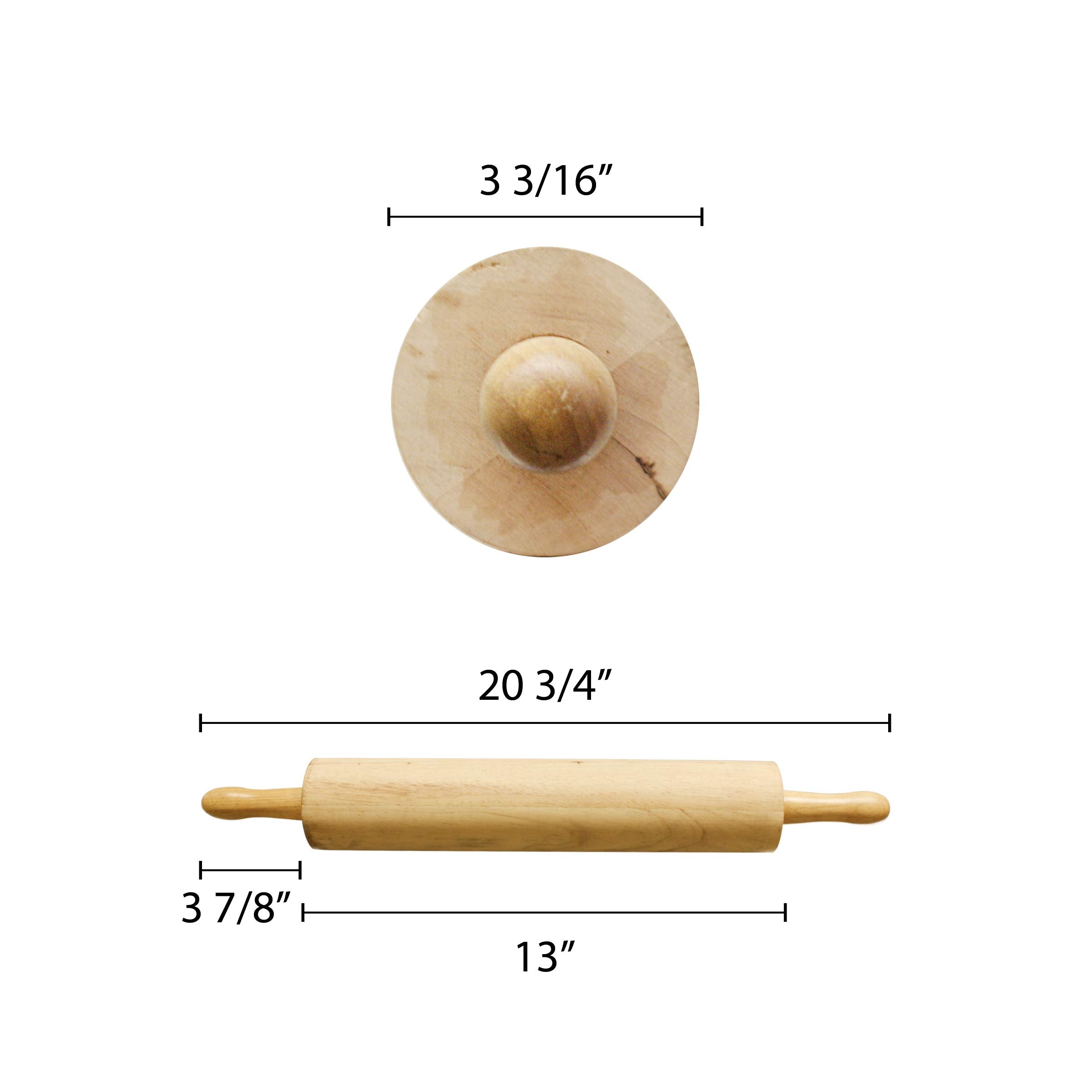 Thunder Group Wdrnp013 Rolling Pin, 13'', 3-1/4'' Dia. Barrel, Contoured Handles, Ball Bearing Roller, Solid Wood