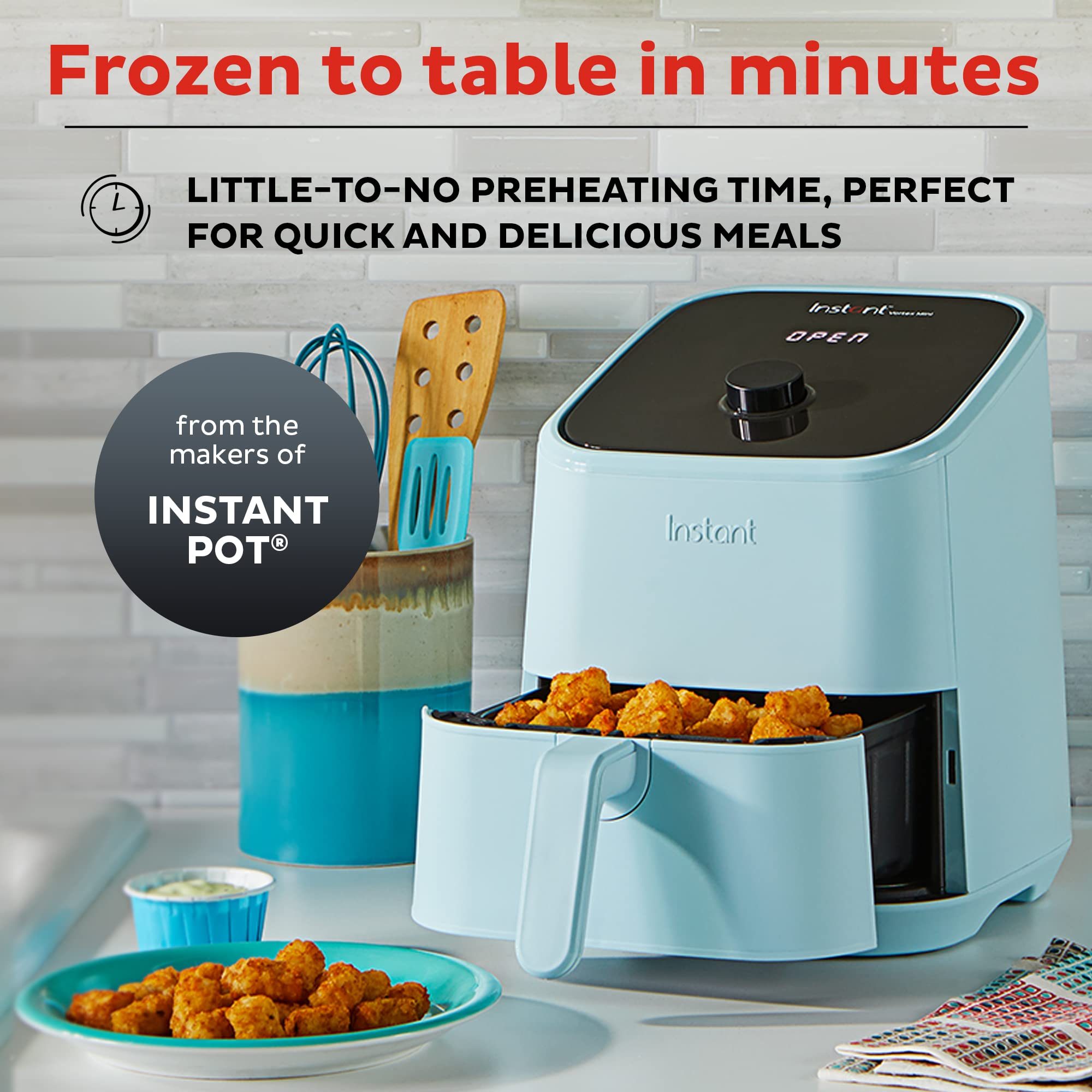 Instant Pot Vortex 2QT Mini Air Fryer, Aqua - Crisps, Bakes, Roasts, Dishwasher-Safe, Includes 100+ Recipes, Model 140-3013-01