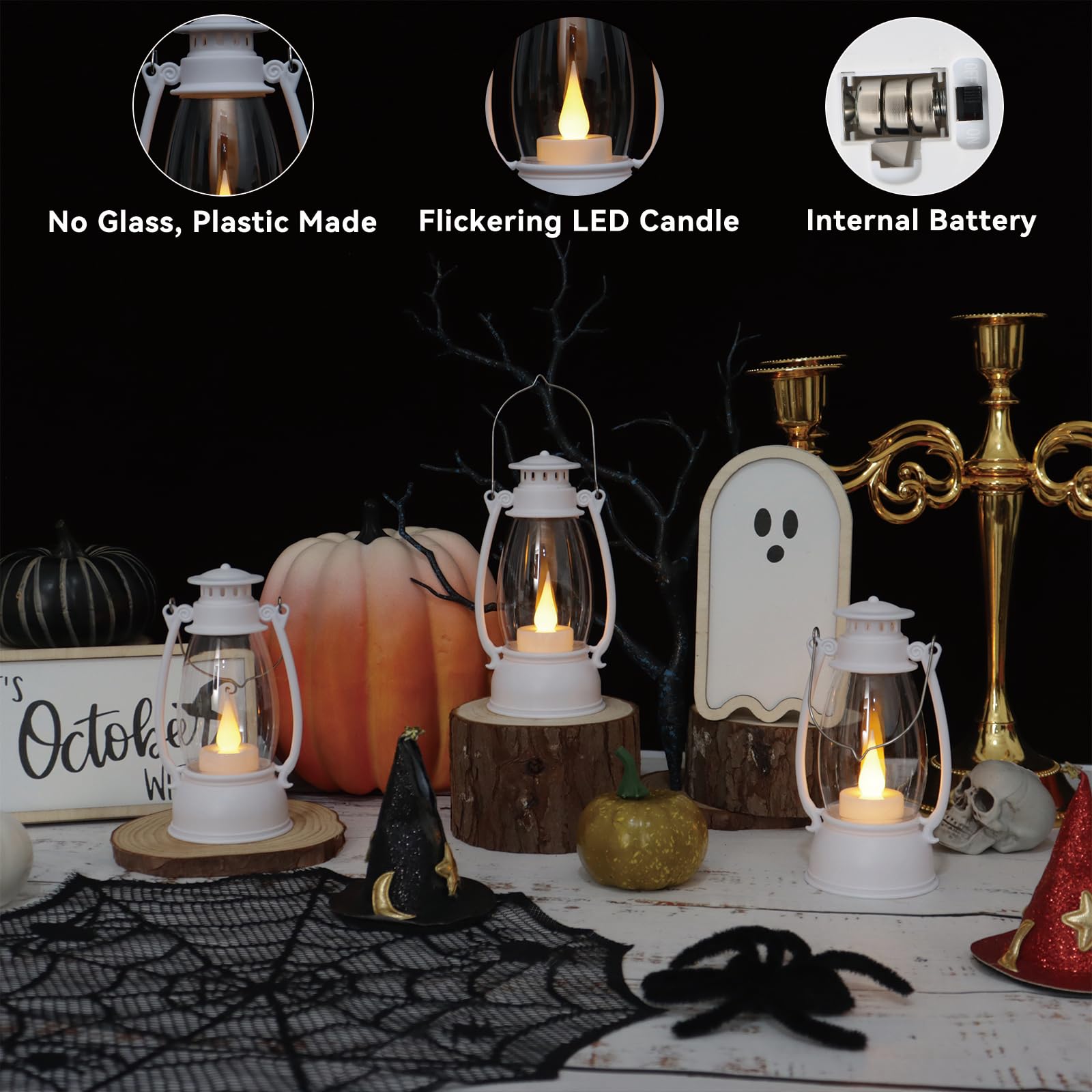 Reperla 12Pcs Mini White Lanterns for Western Halloween Christmas - 6Inch Candle Lanterns with Flickering LED, Wedding Centerpie