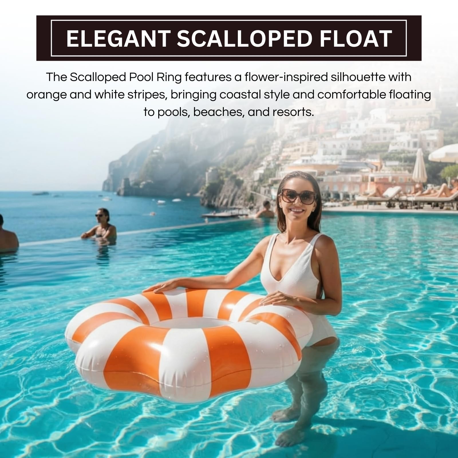 Amalfi Scalloped Inflatable Tube Pool Float Ring - Orange & White