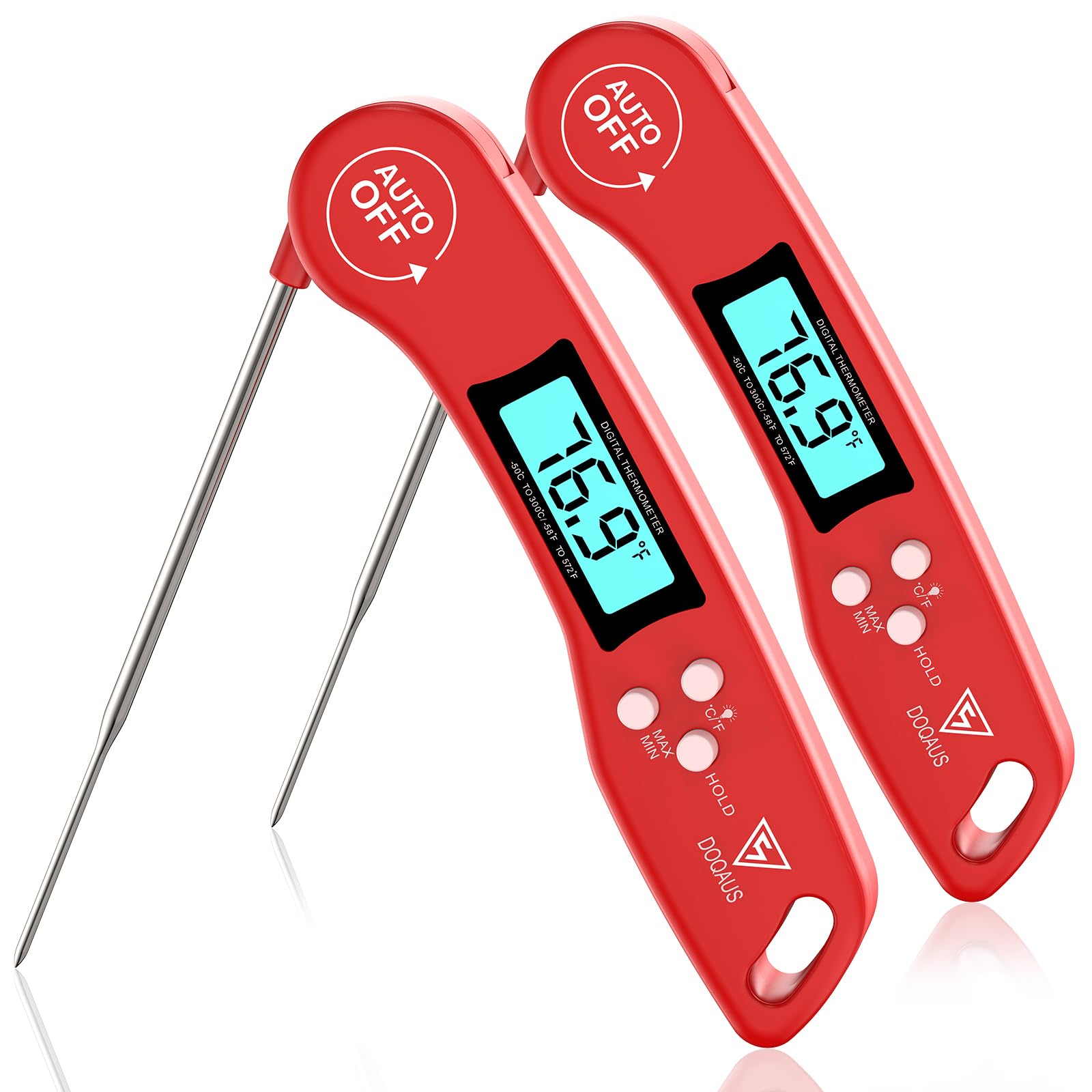 Doqaus Digital Meat Thermometer, 2 Pack Instant Read Food Thermometer For Cooking, Kitchen Probe With Backlit & Reversible Displ