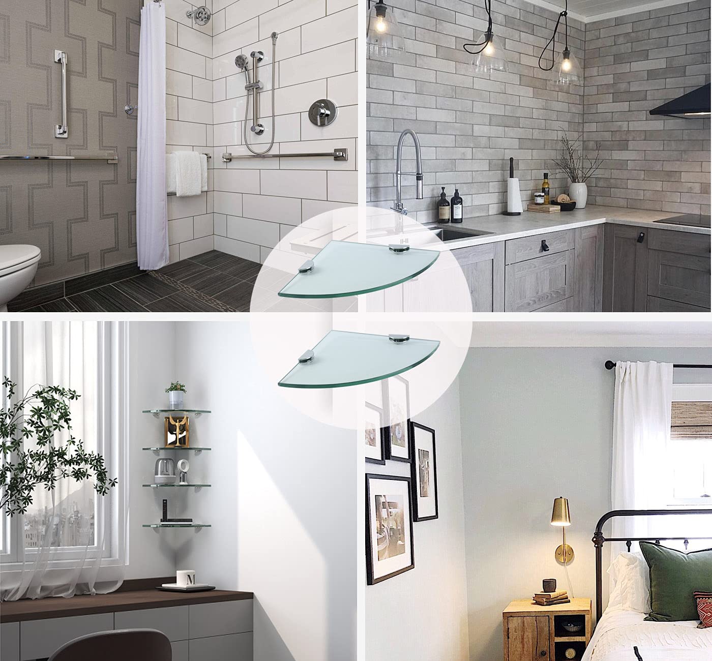 Shuaiaiw Corner Glass Shelf For Shower Caddy, Shower Organizer,Shampoo Holder No Drill Bathroom Caddy For Shower With Adhesive (