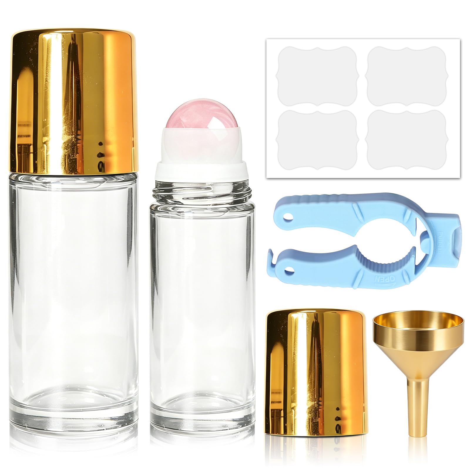 ORVEXILA 2 Pack Rose Quartz Essential Oils Roller Bottles, Empty Leakproof