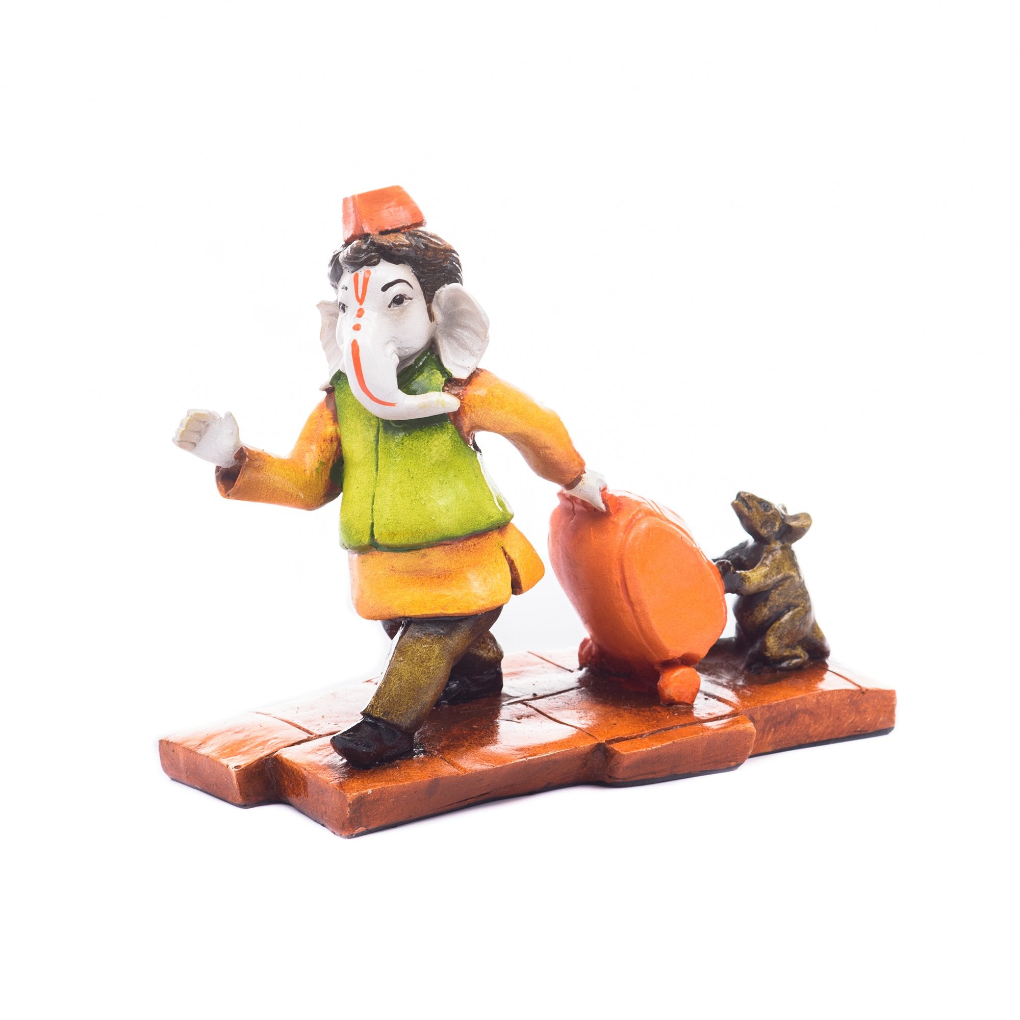 Ecraftindia Resin Handcrafted Ganesha Idol Carrying Travel Bag With Mouse Showpiece | Lord Ganesha Idol For Home Decor | Ganesha