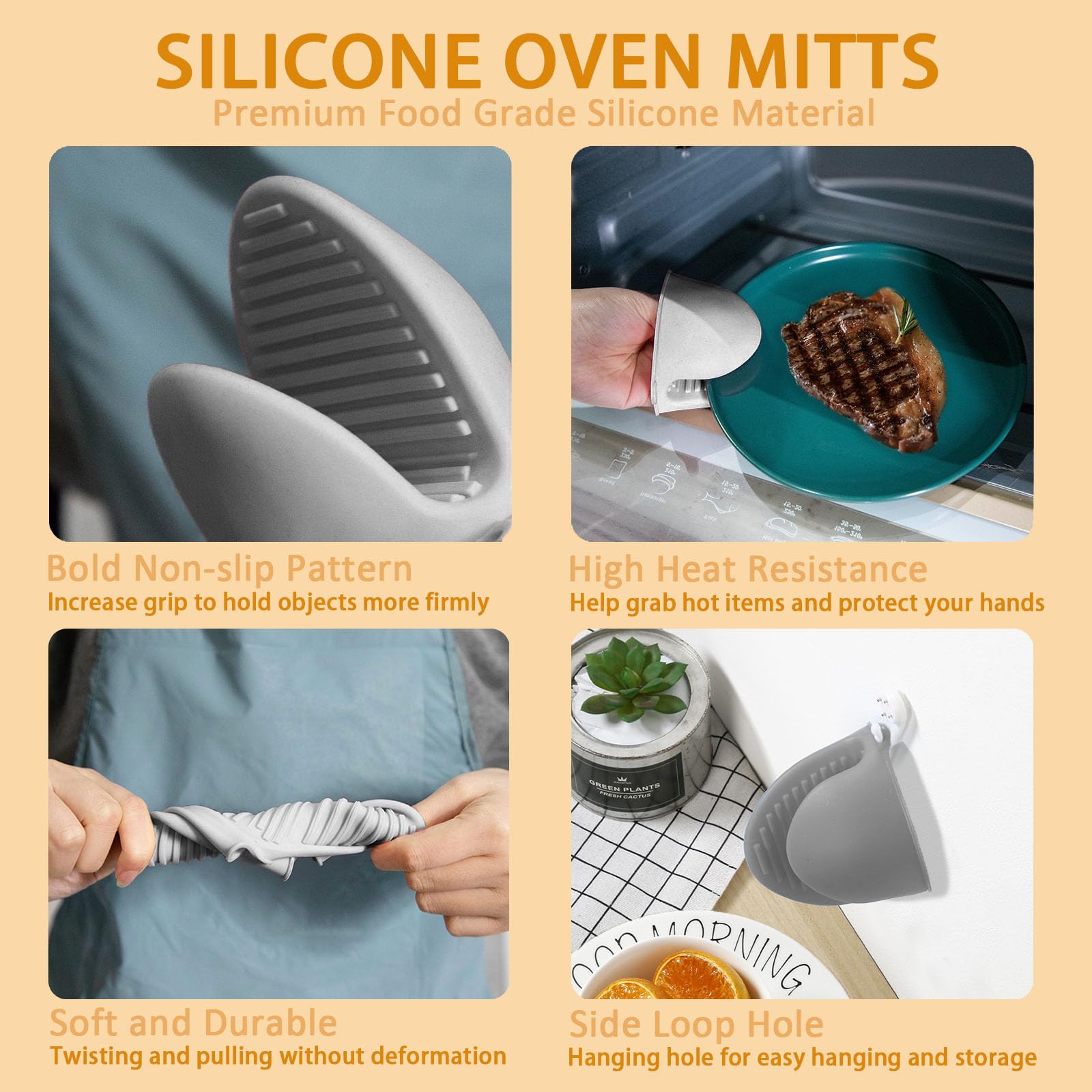 Auzla Silicone Trivet Pot Mat And Oven Mitts Sets | Heat Resistant Pot Holder And Mini Non-Slip & Flexible Oven Gloves For Kitch