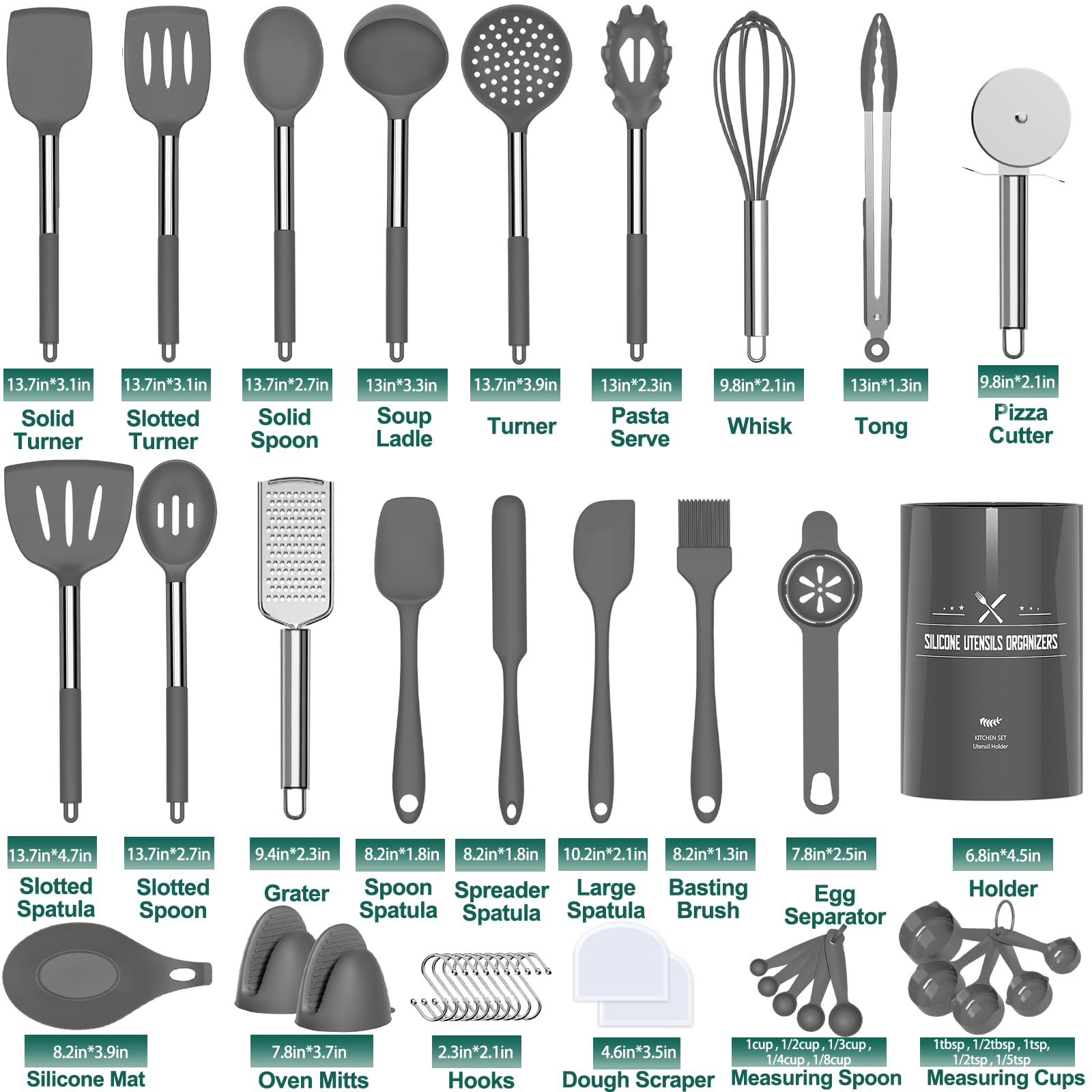 Umite Chef Silicone Kitchen Cooking Utensil Set, 43 Pcs Silicone Spatula With Stainless Steel Handle, Non-Stick Heat Resistant -