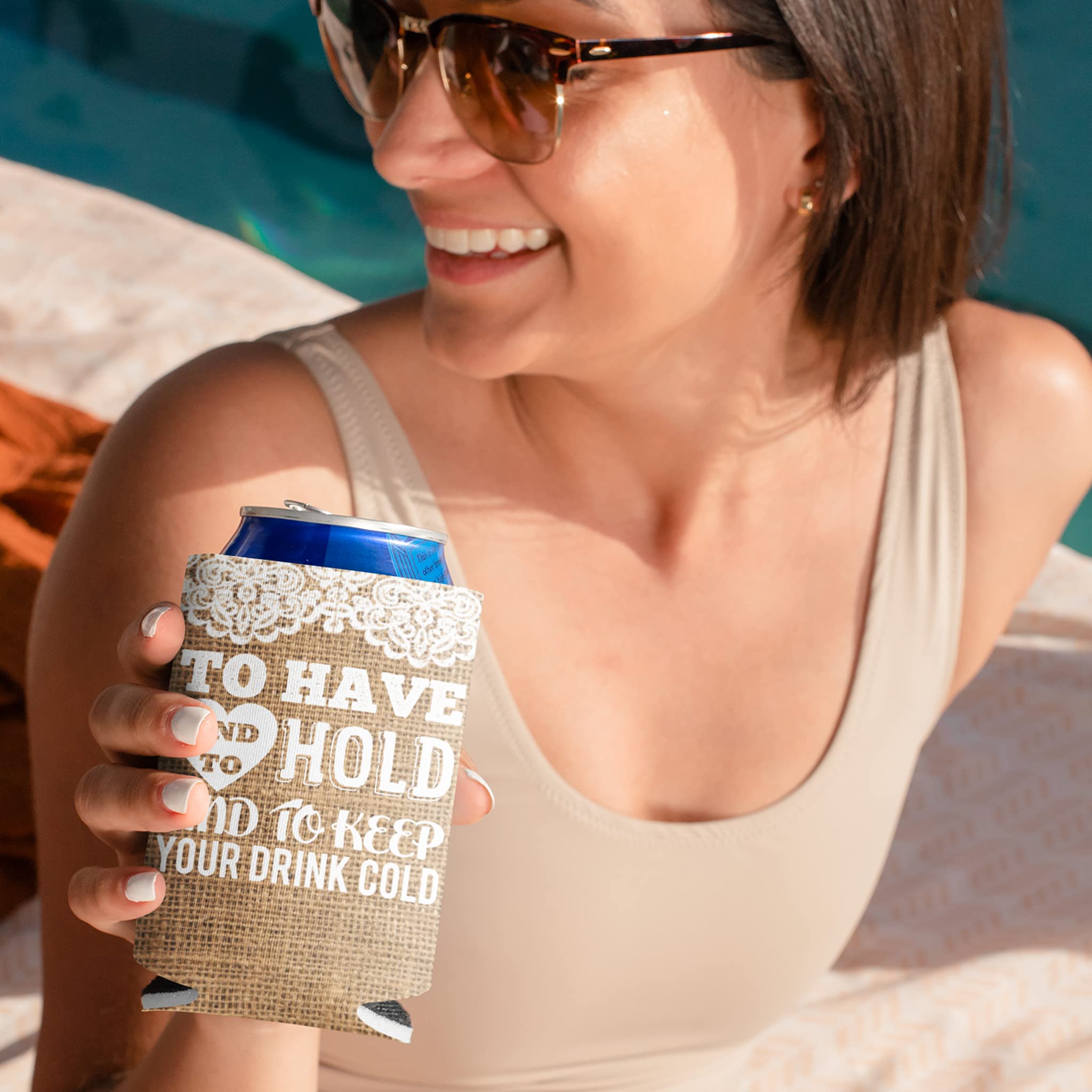 Victorystore Can And Beverage Coolers: Custom Rustic Burlap To Have And To Hold Wedding Can Coolers (150)