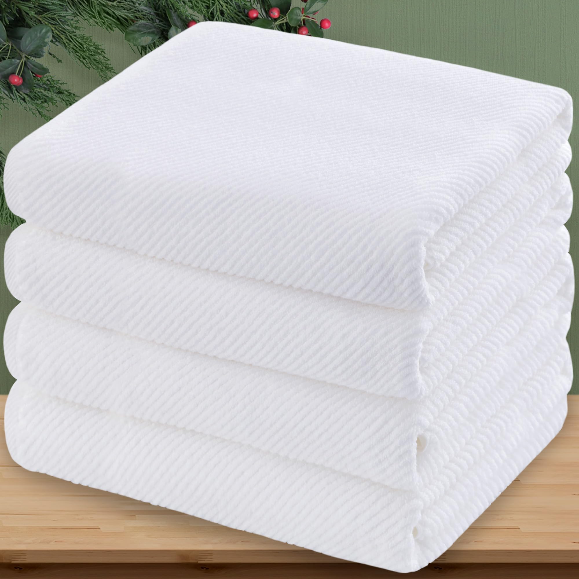Voova & Movas White Bath Towels Set Of 4, Large 30'' X 56'' - 100% Cotton | Quick Dry | Light Weight | Thick | Soft | Absorbent,