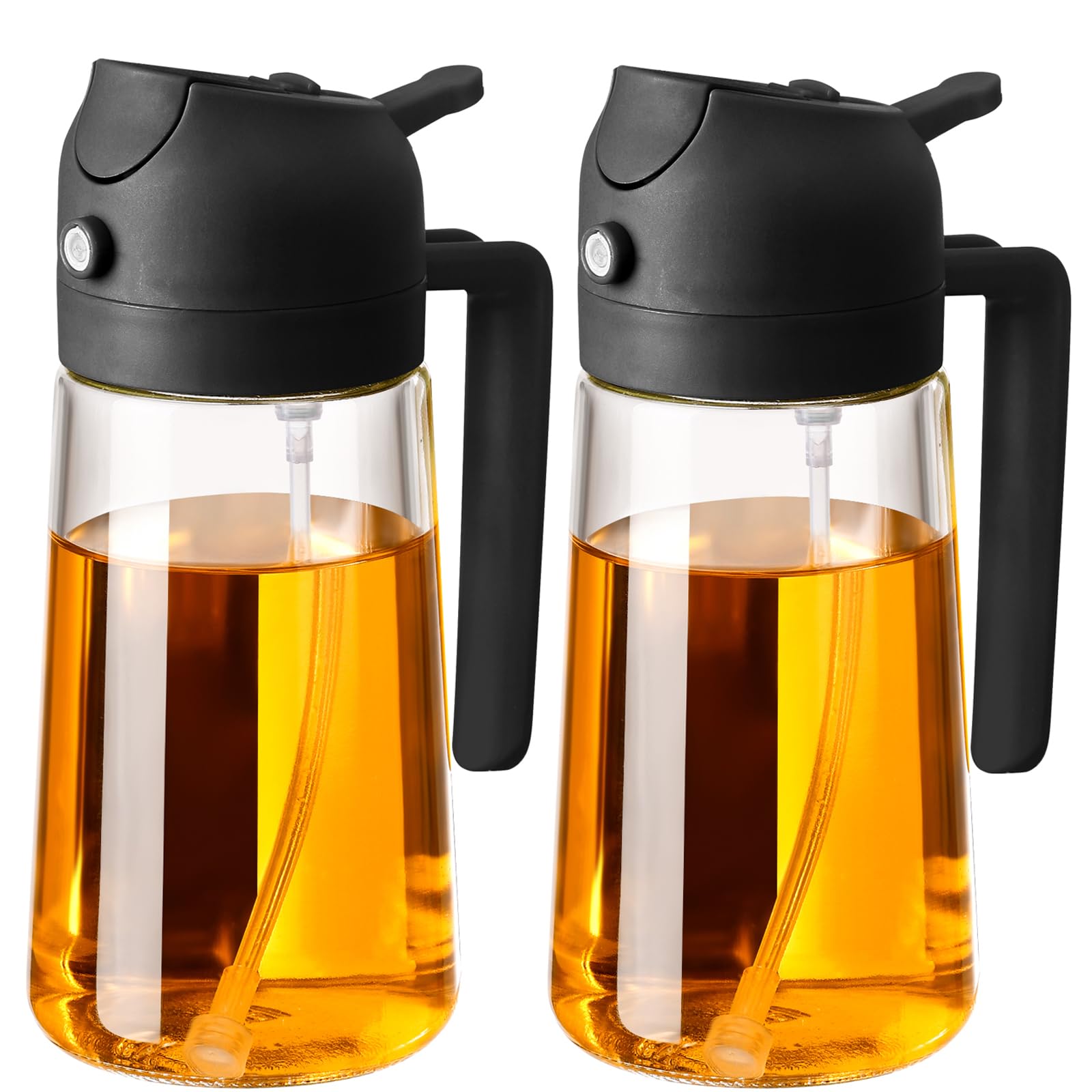 SWEET VIEW 2PCS Oil Sprayer for Cooking, 470ml 2 In 1 Sprayr & Pour, Glass Olive Oil Dispenser Pourer for Kitchen, Air Fryer, Co