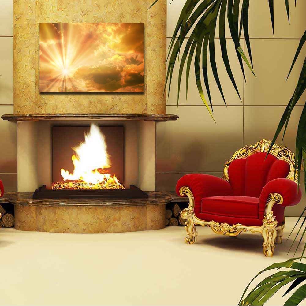 Pitaara Box Sunset Sunrise With Clouds, Light & Rays D2 | Peel & Stick Vinyl Wall Sticker For Bedroom & Living Room | 42.3 X 28