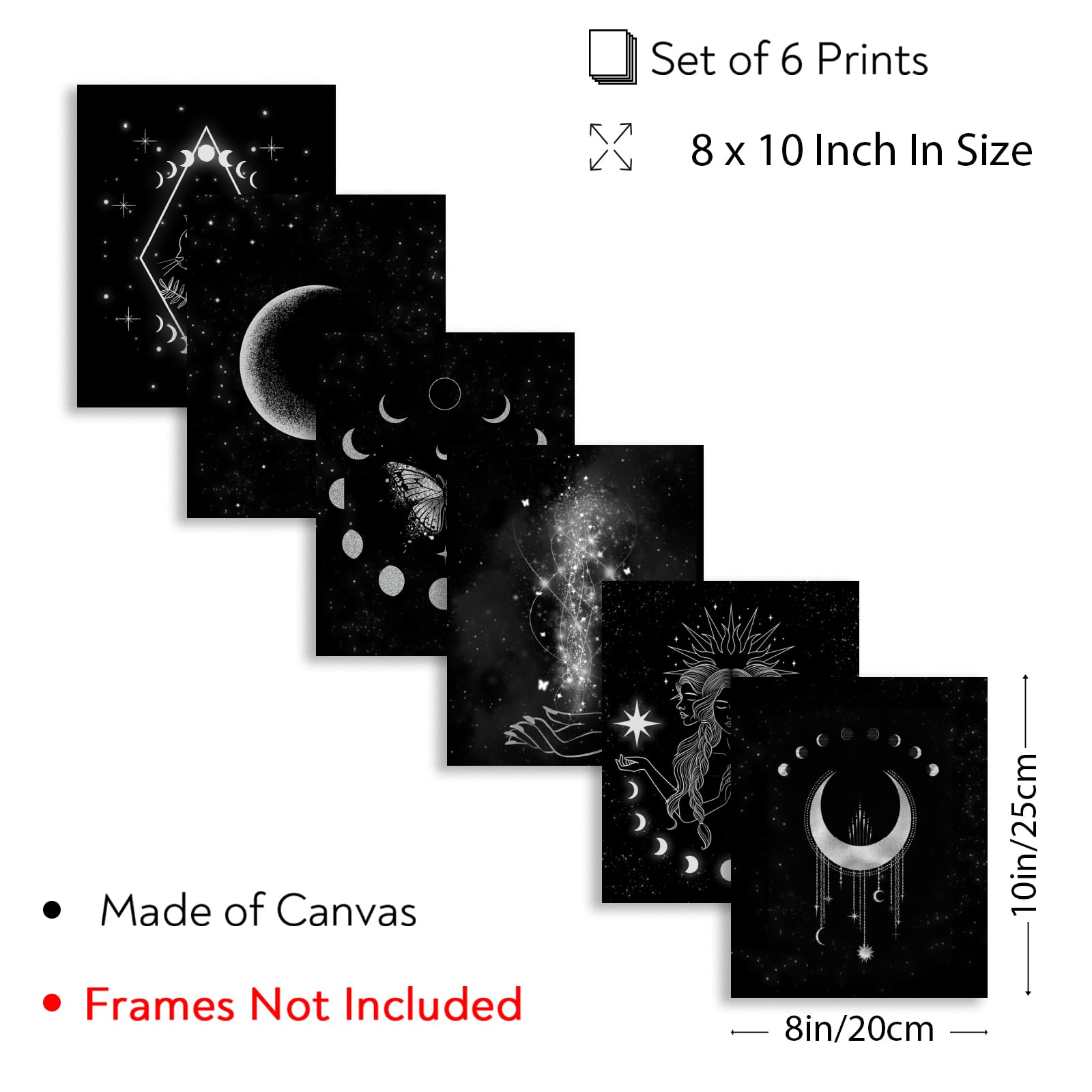 ORIGACH Moon Phases Wall Art Prints  Set of 5  Minimalist Boho Moon Phase Star Witch Wall Prints  Moon Stars Cat Celestial Witch Art Canvas Painting  Gothic Witchy Room Decor  Unframed 8x10in