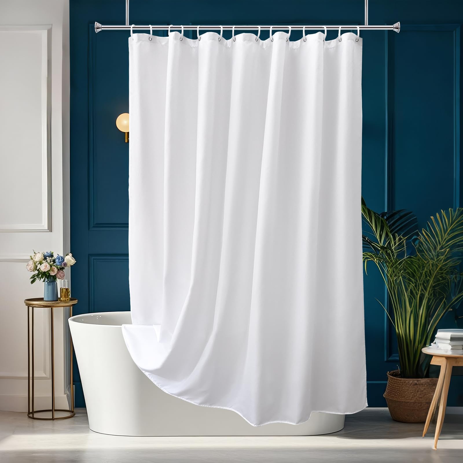 AooHome White Stall Size Bathroom Curtain for Hotel  Fabric Shower Liner with Hooks for Hotel  Waterproof  54 Width x 72 Height Inch