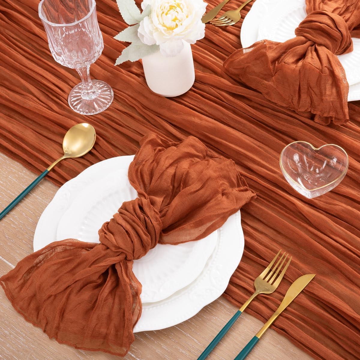 MLMC 8 Pack Terracotta Fall Thanksgiving Table Runner 10ft Rustic Burnt Orange Rust Gauze Cheesecloth Table Runner 120 inch for