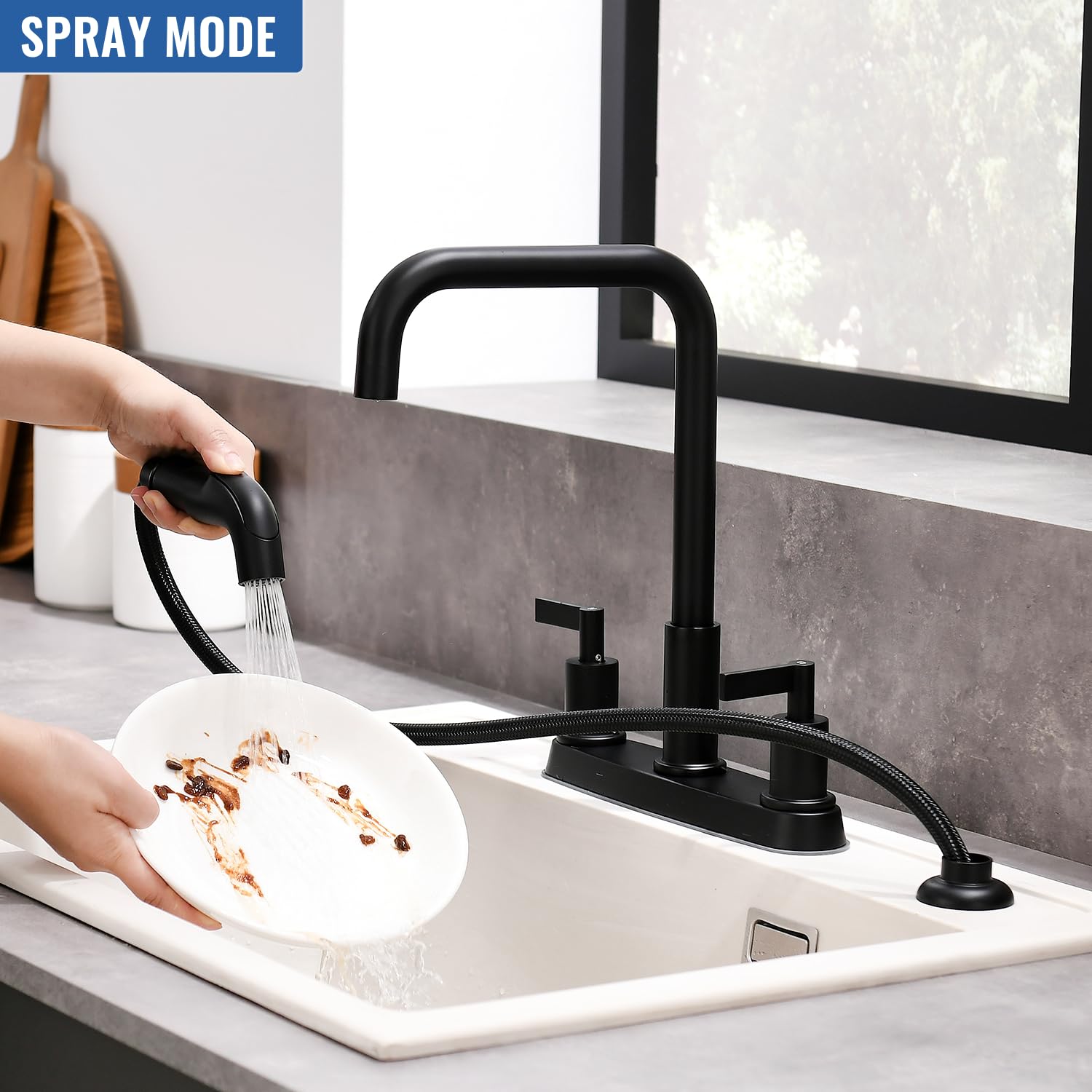 Kitchen Faucet With Sprayer, Black Kitchen Faucet, Matte Black Kitchen Sink Faucet, Stainless Steel Kitchen Sink Faucet With Sid