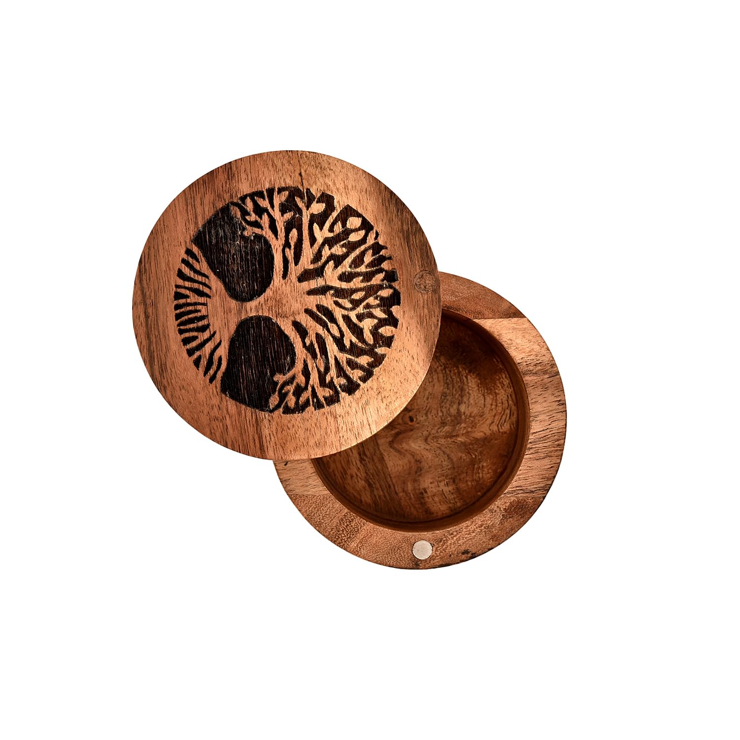 Edhas Acacia Wood Spice Cellars Box With Lid For Kitchen, Countertop, Round Storage Box For Spices (3.5'' X 3.5'' X 2.5'')