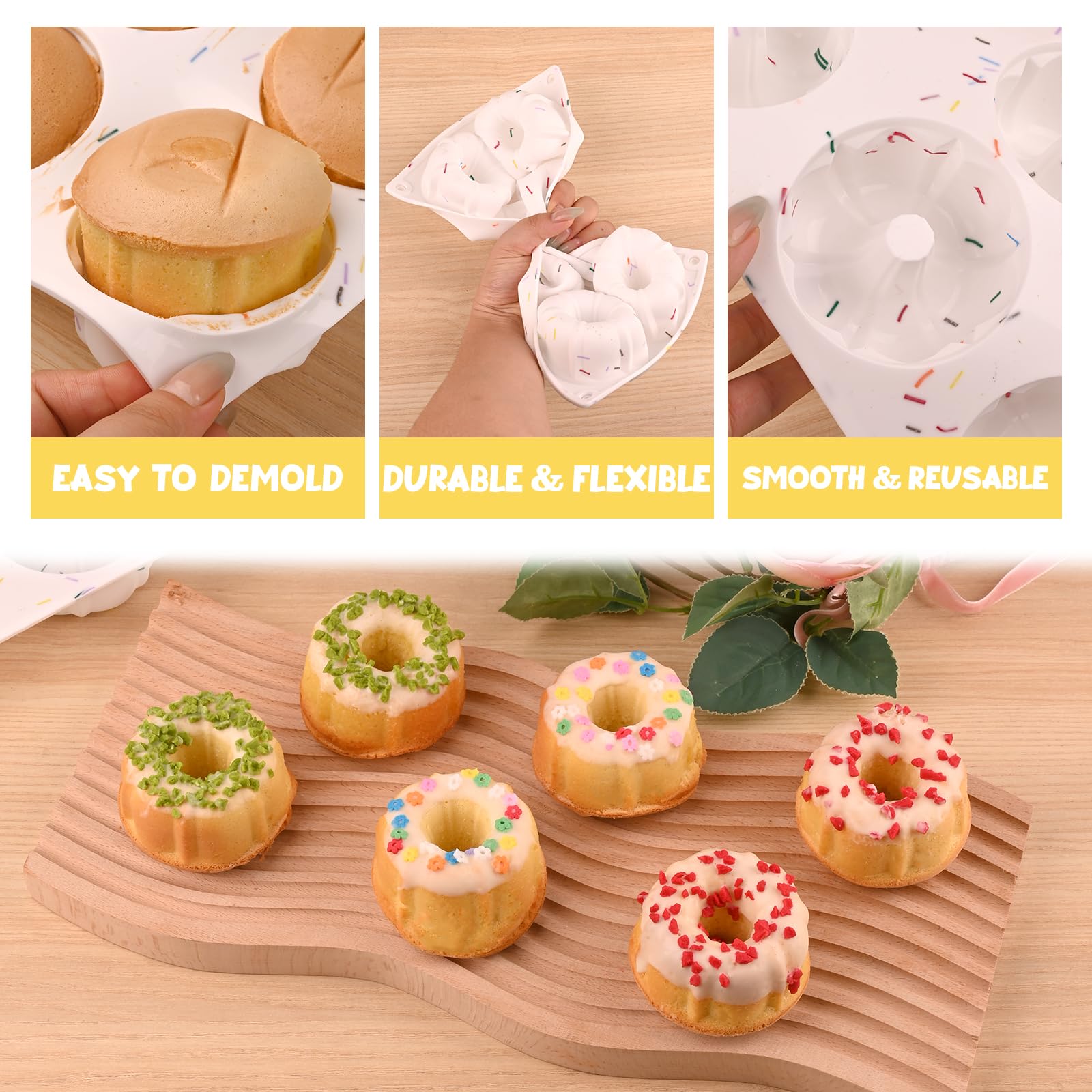 Huakener 2 Pcs Mini Bundt Cake Pan, 6-Cavity Fluted Tube Cake Pan, Non-Stick Silicone Baking Mold For Cupcakes, Donuts, Muffins,