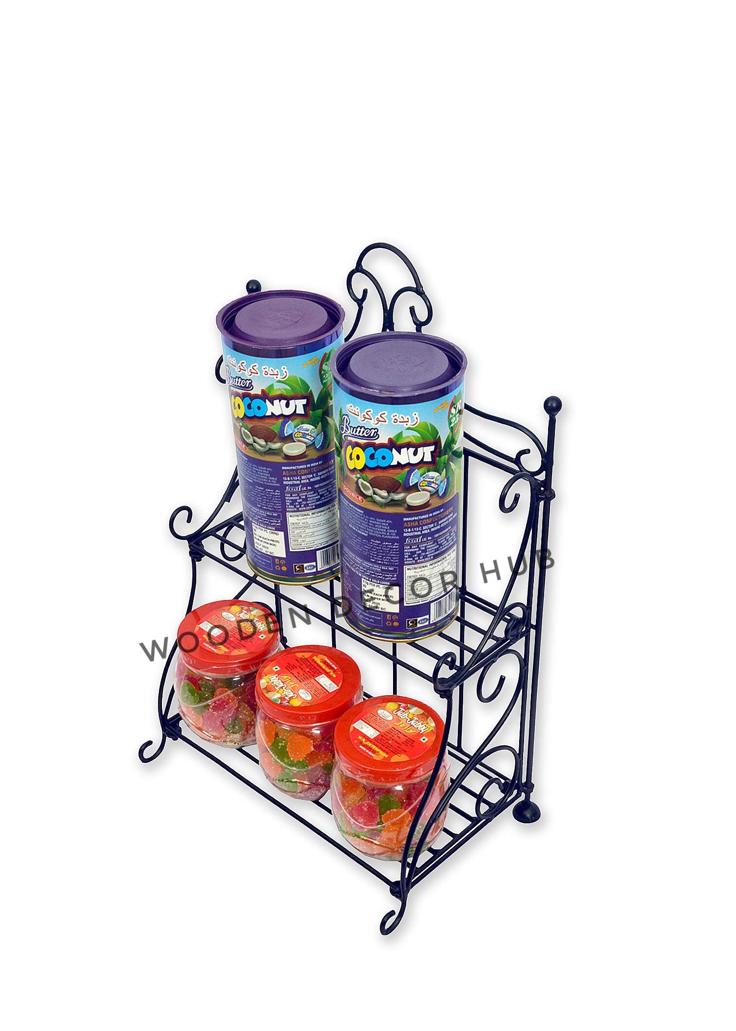 Wooden Decor Hub Wrought Iron 2 Tier Kitchen Spice Rack Shelf Organiser, Kitchen Rack (18 X 12 X 6 In, Black)