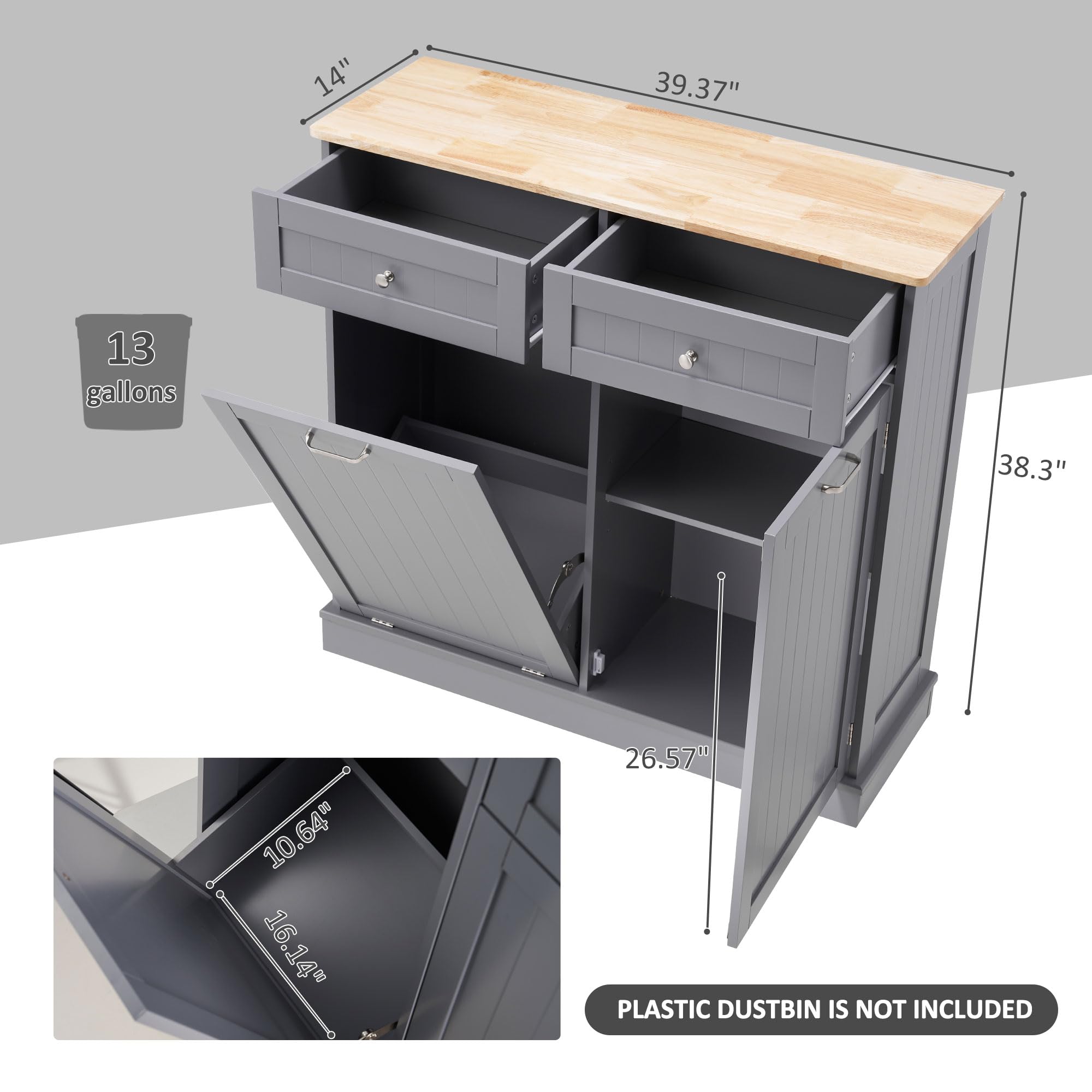 Spurgehom Dual Door Tilt Out Trash Can Cabinet,Laundry Hamper Trash Cabinet Kitchen Waste Bins Pull Out With Hideaway Drawer,13